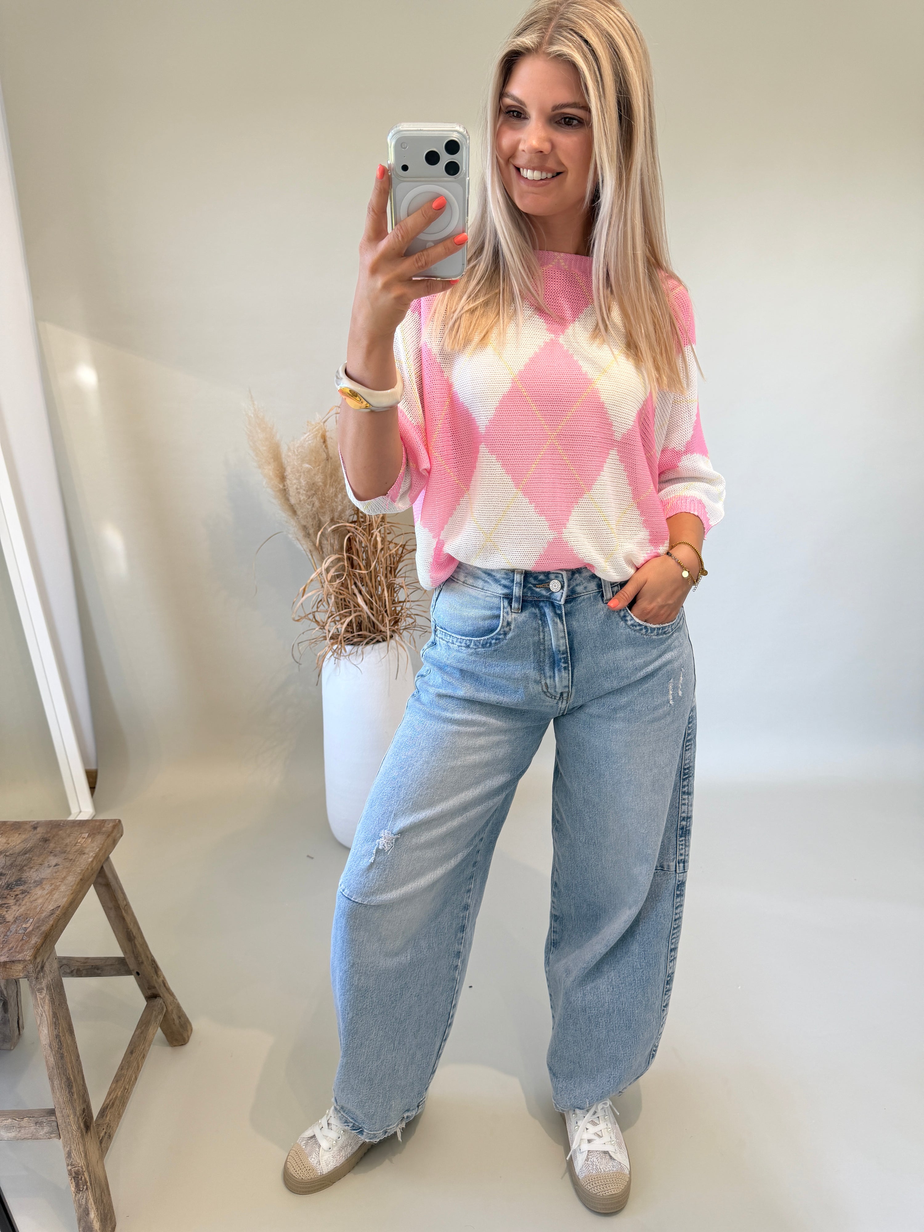Pullover in Rosa Rautenmuster