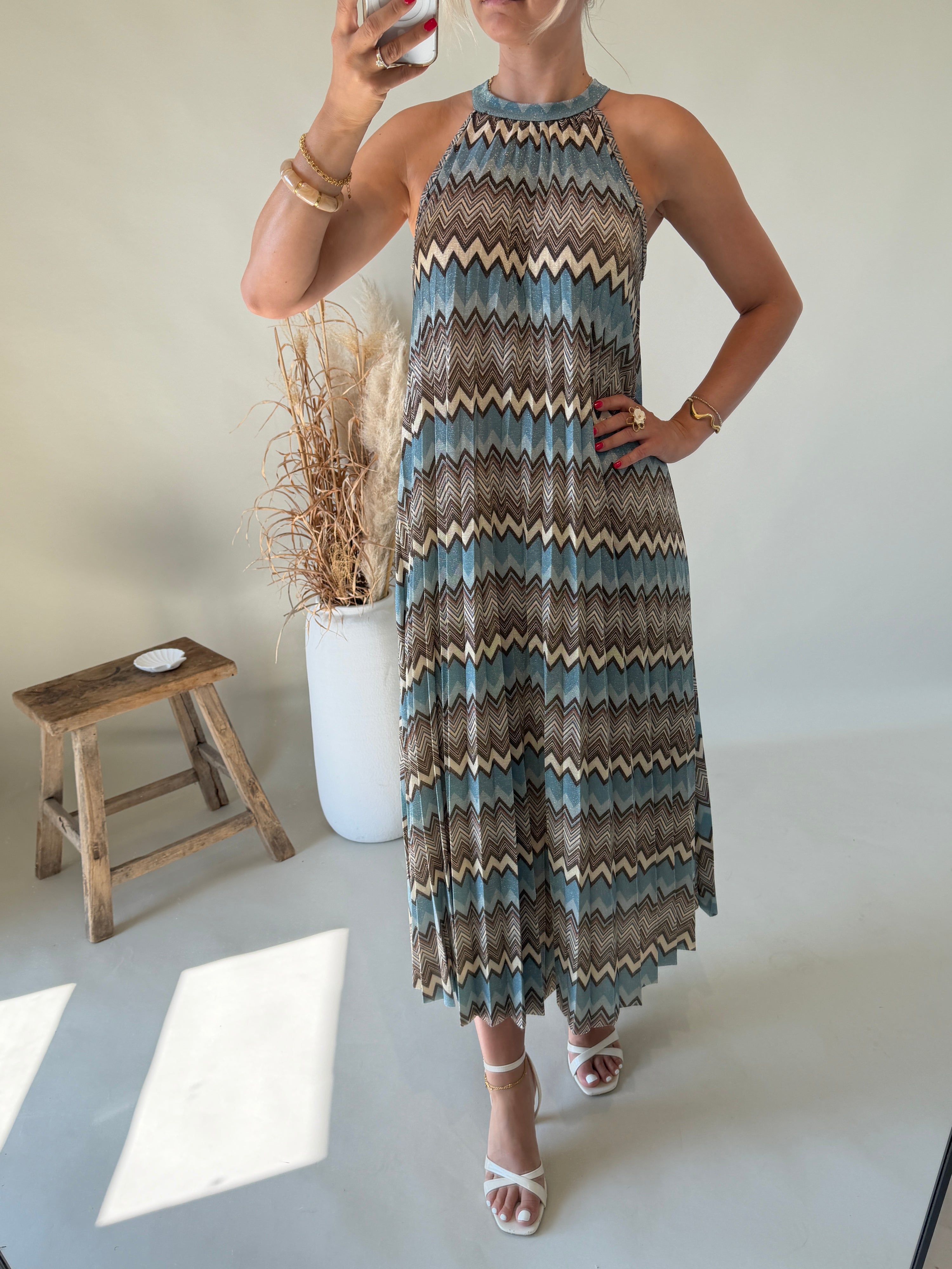 Kleid in Hellblau / Schokobraun ( Mit Rautenmuster )