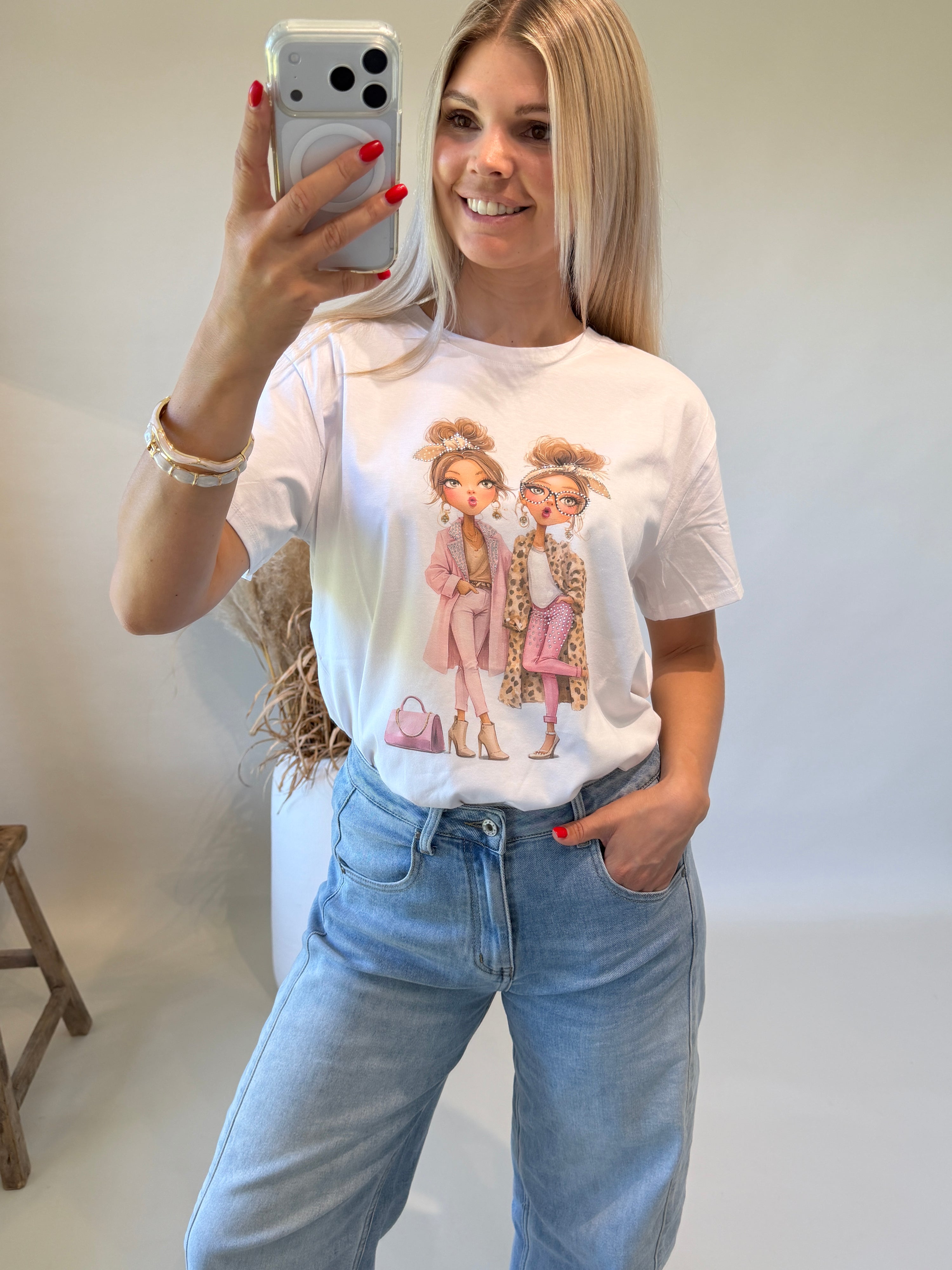 T-Shirt in Weiß mit Rosa Aufdruck