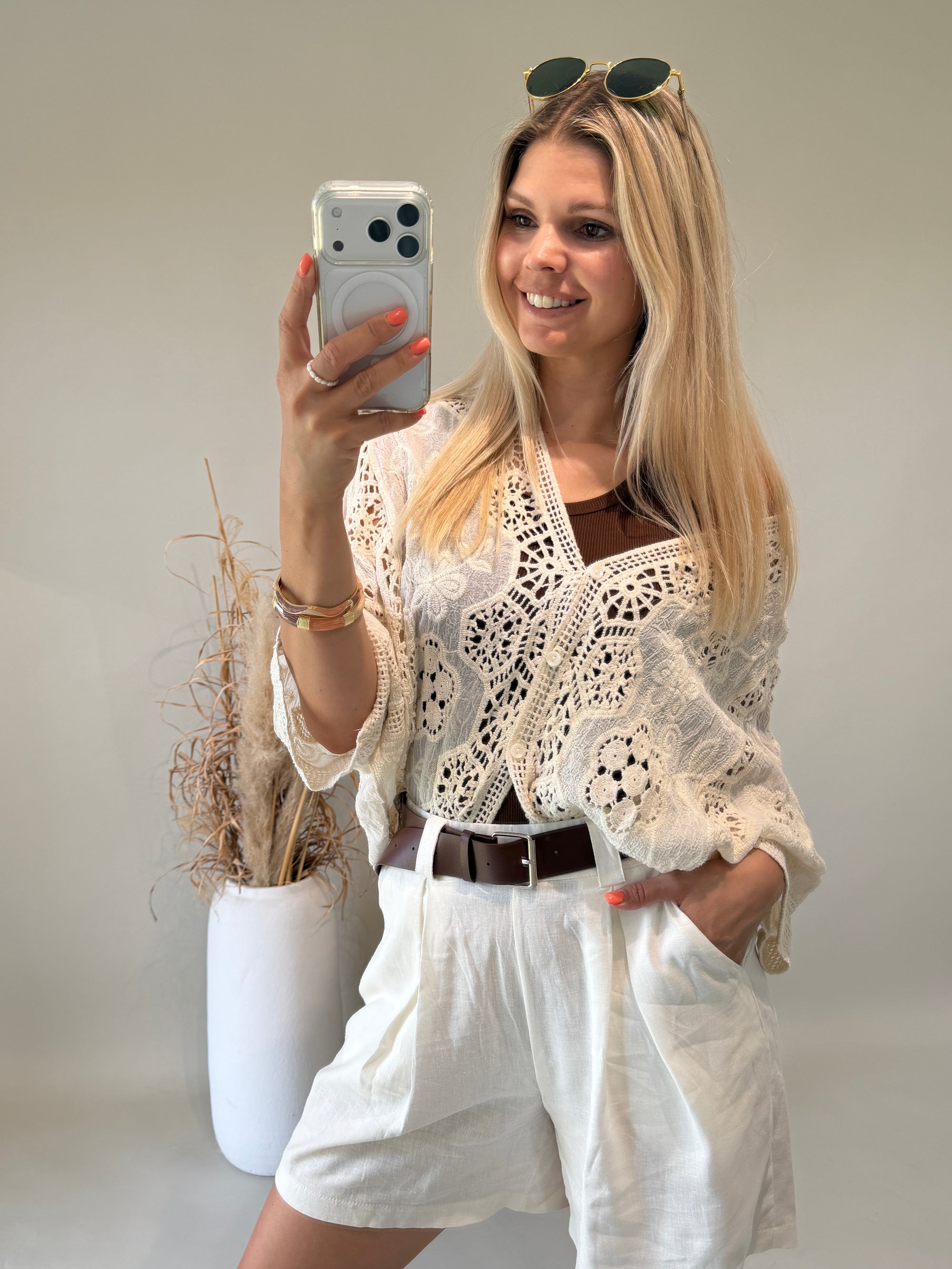 Jacke in Beige aus Bohospitze
