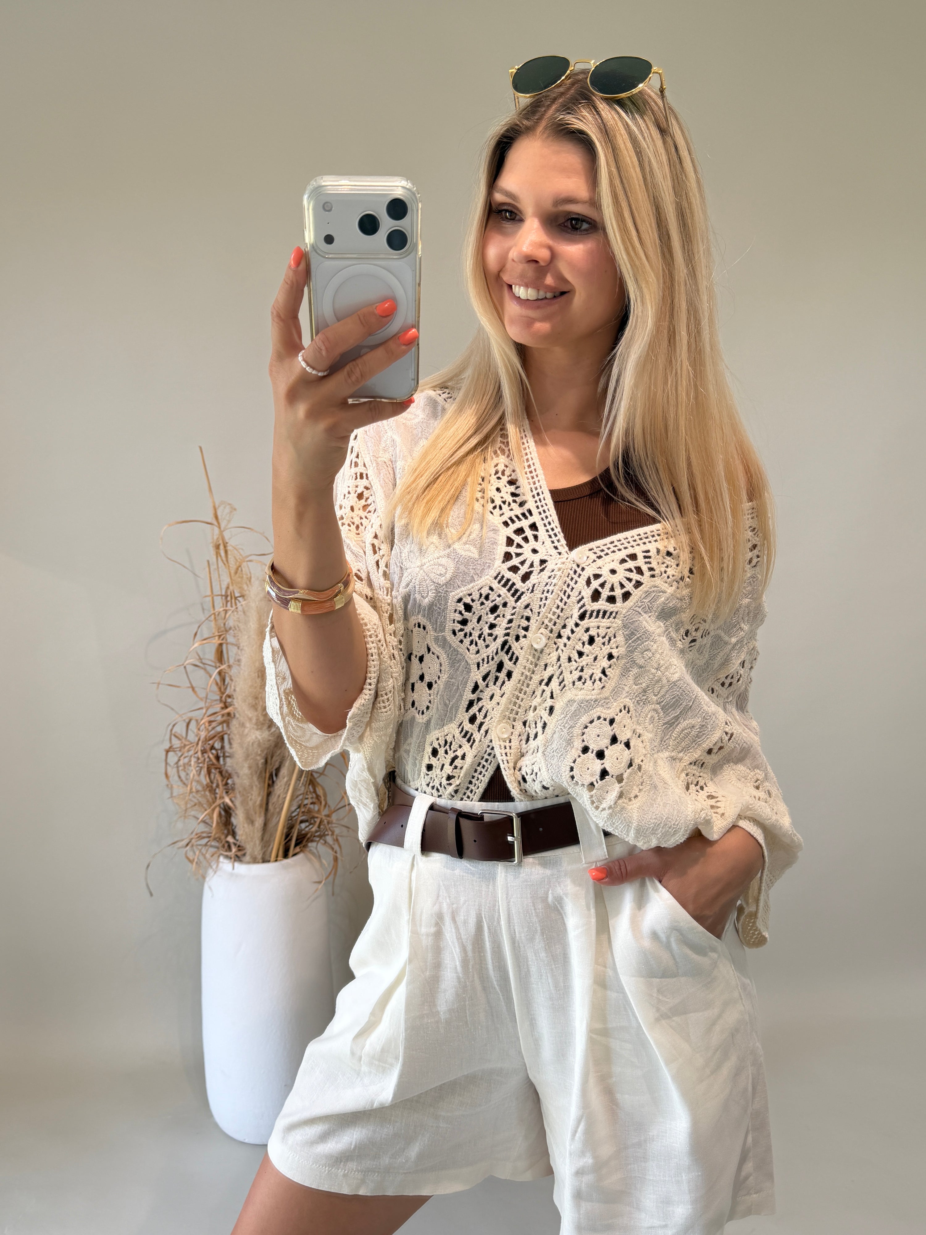 Jacke in Beige aus Bohospitze
