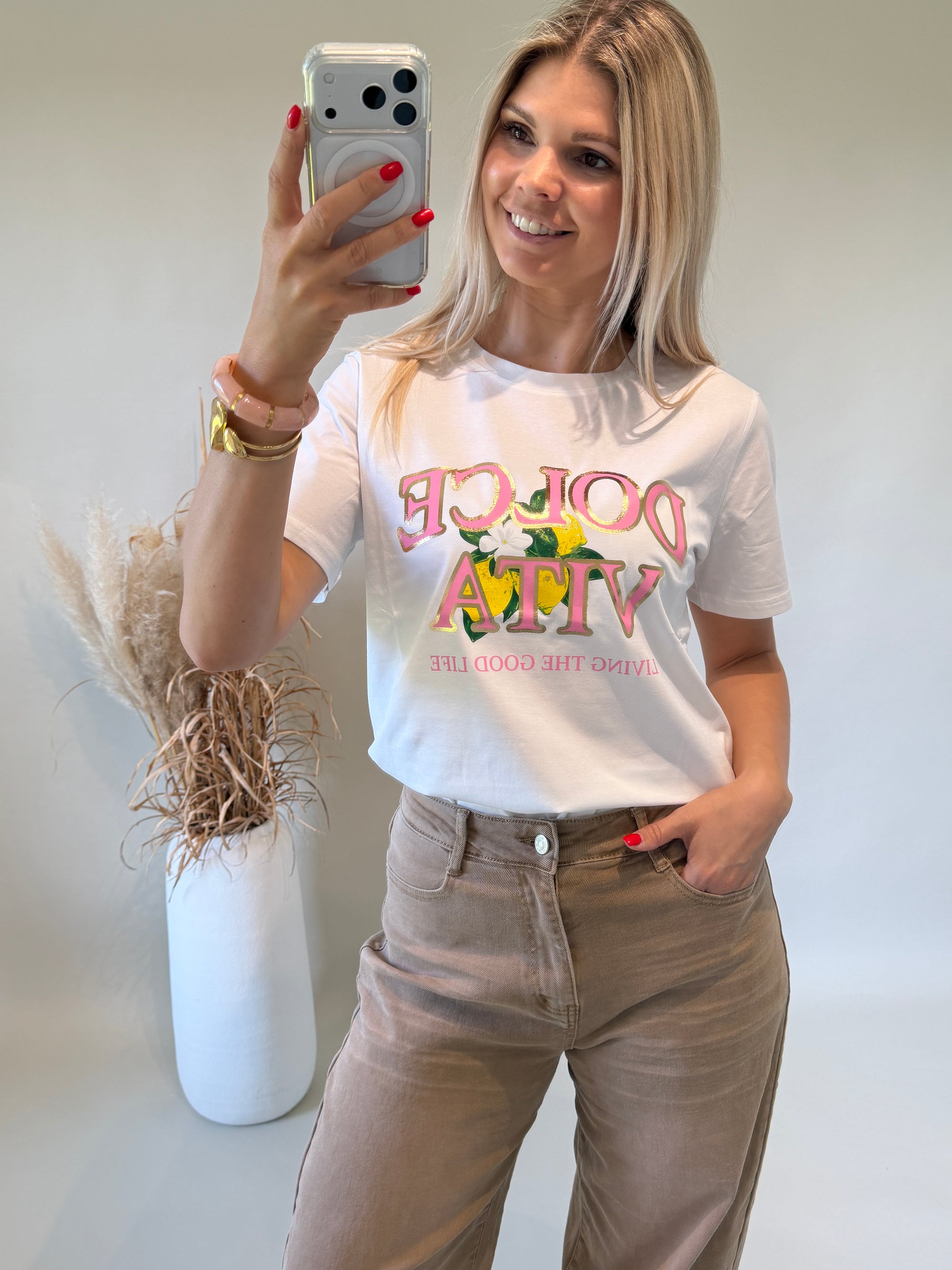 T - Shirt in Weiß mit Aufdruck ( Zitronen und Rosa Schrift )