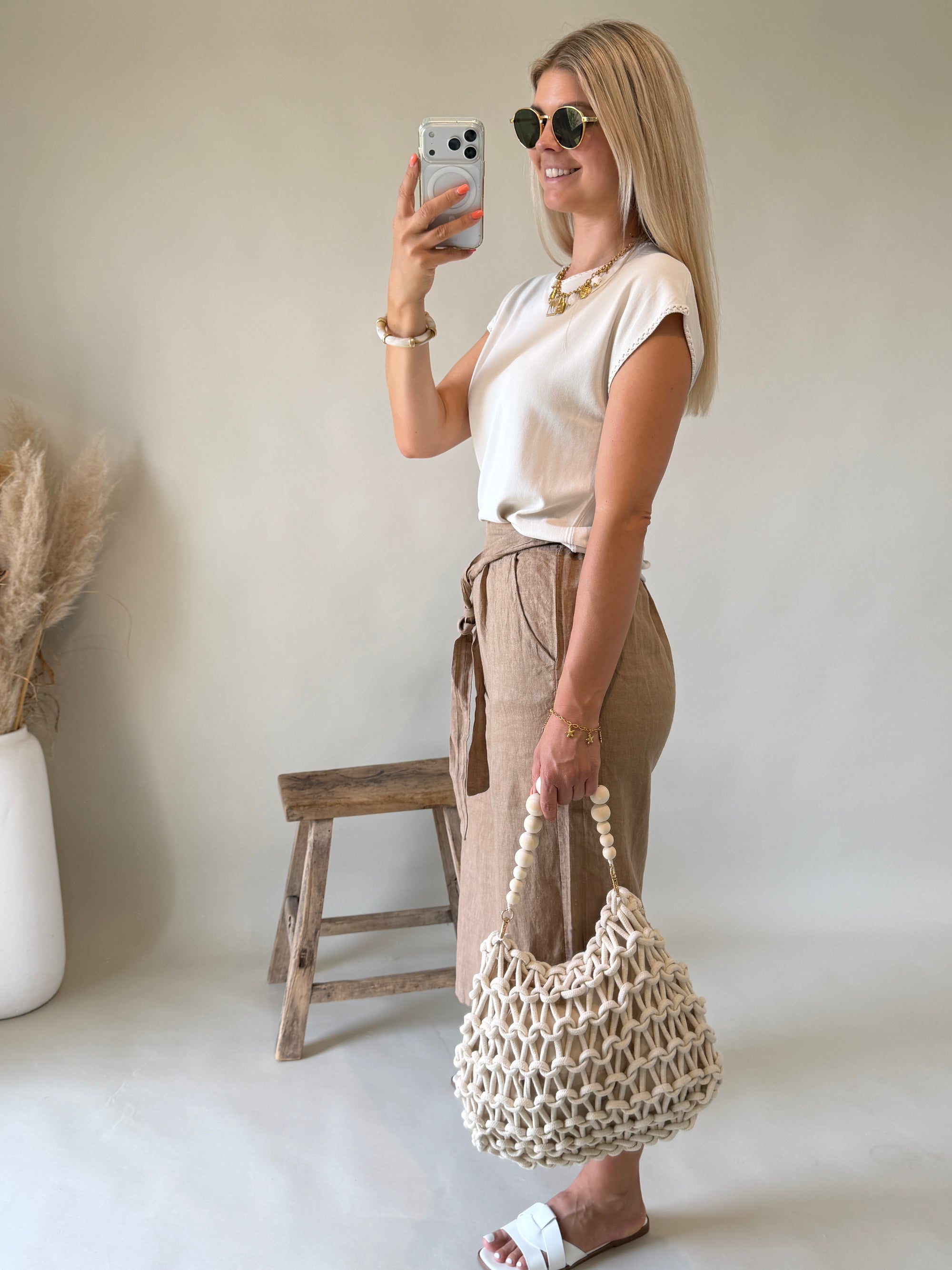 Pullover in Beige ( Kurzarm mit Muster am Arm )