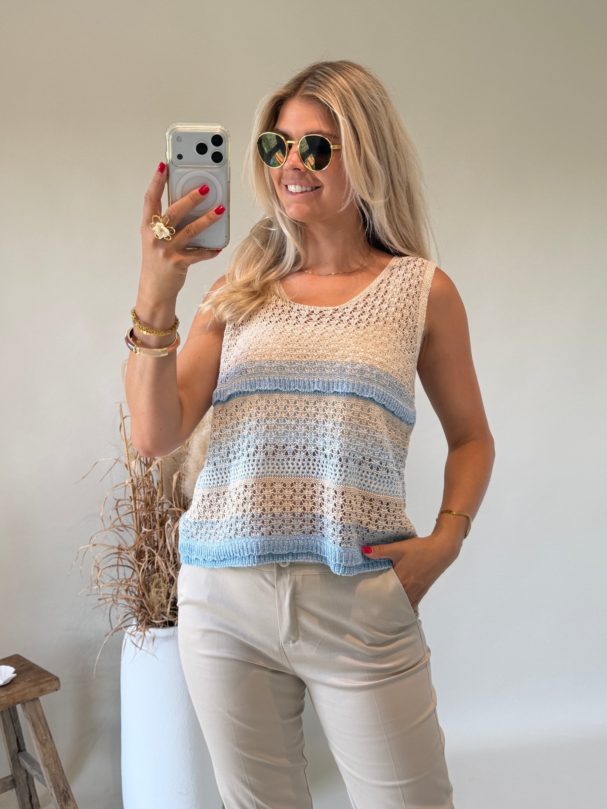 Top in Hellblau / Beige gestreift ( Boho )