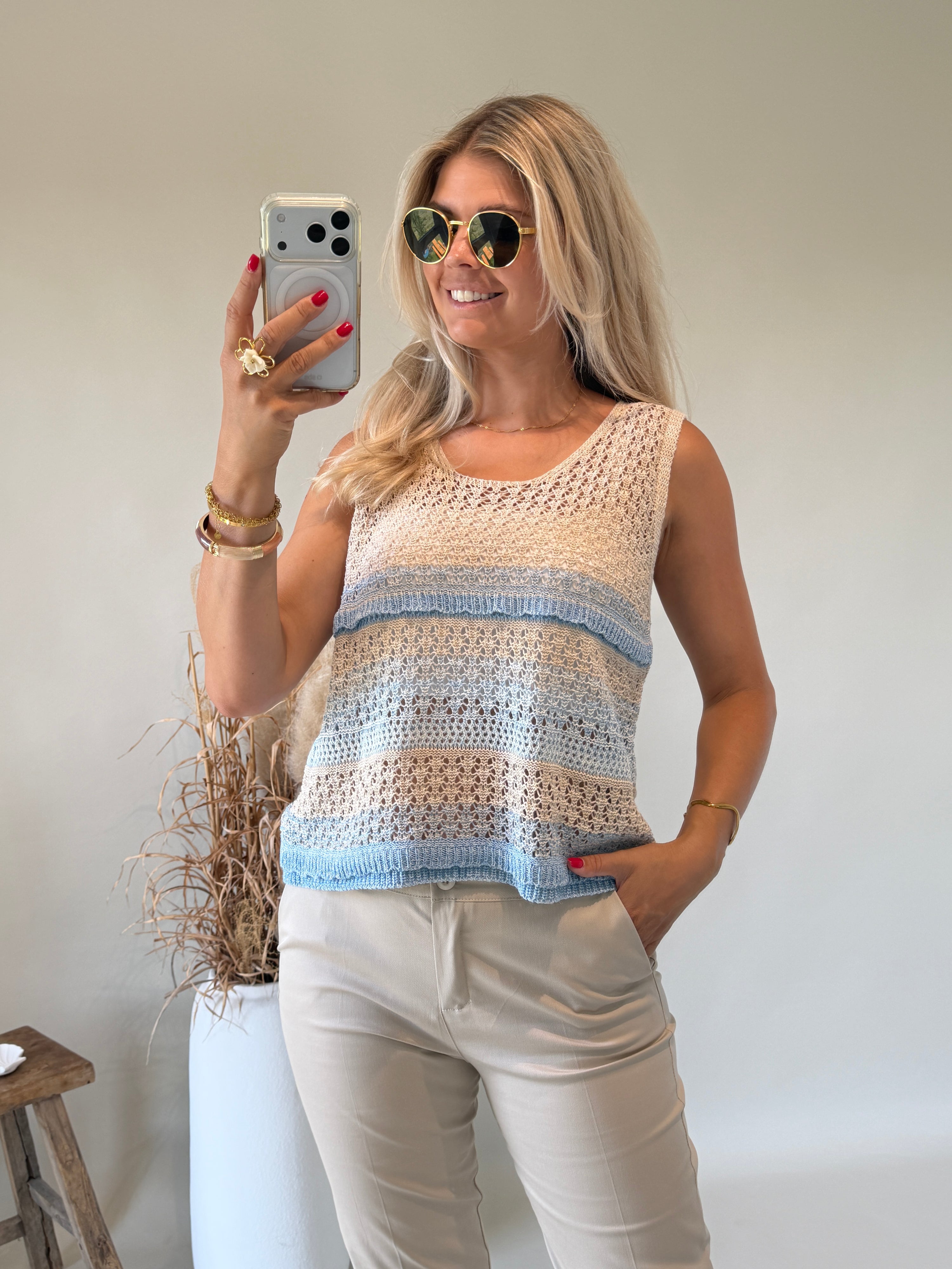 Top in Hellblau / Beige gestreift ( Boho )