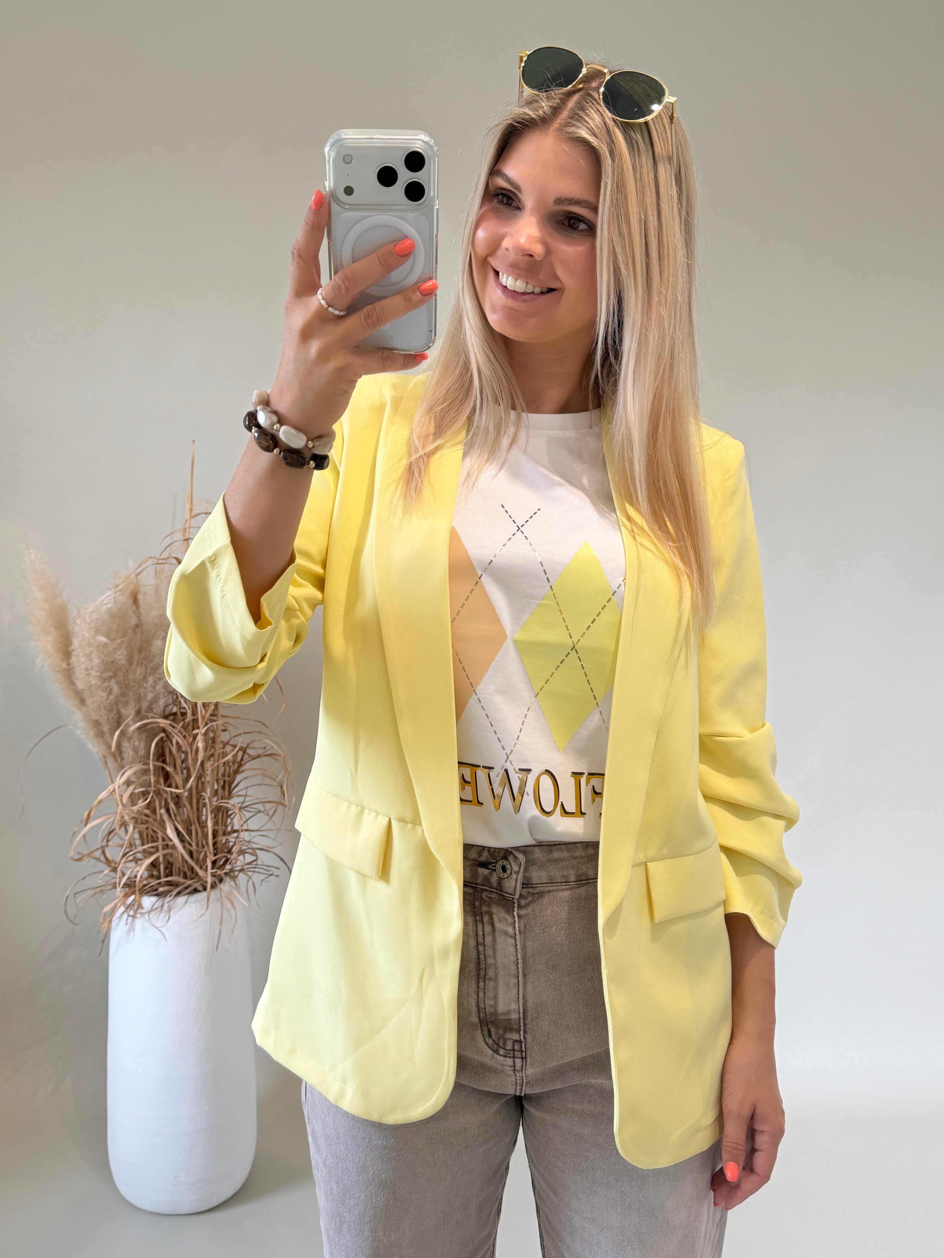 T - Shirt in Weiß mit Rautenmuster