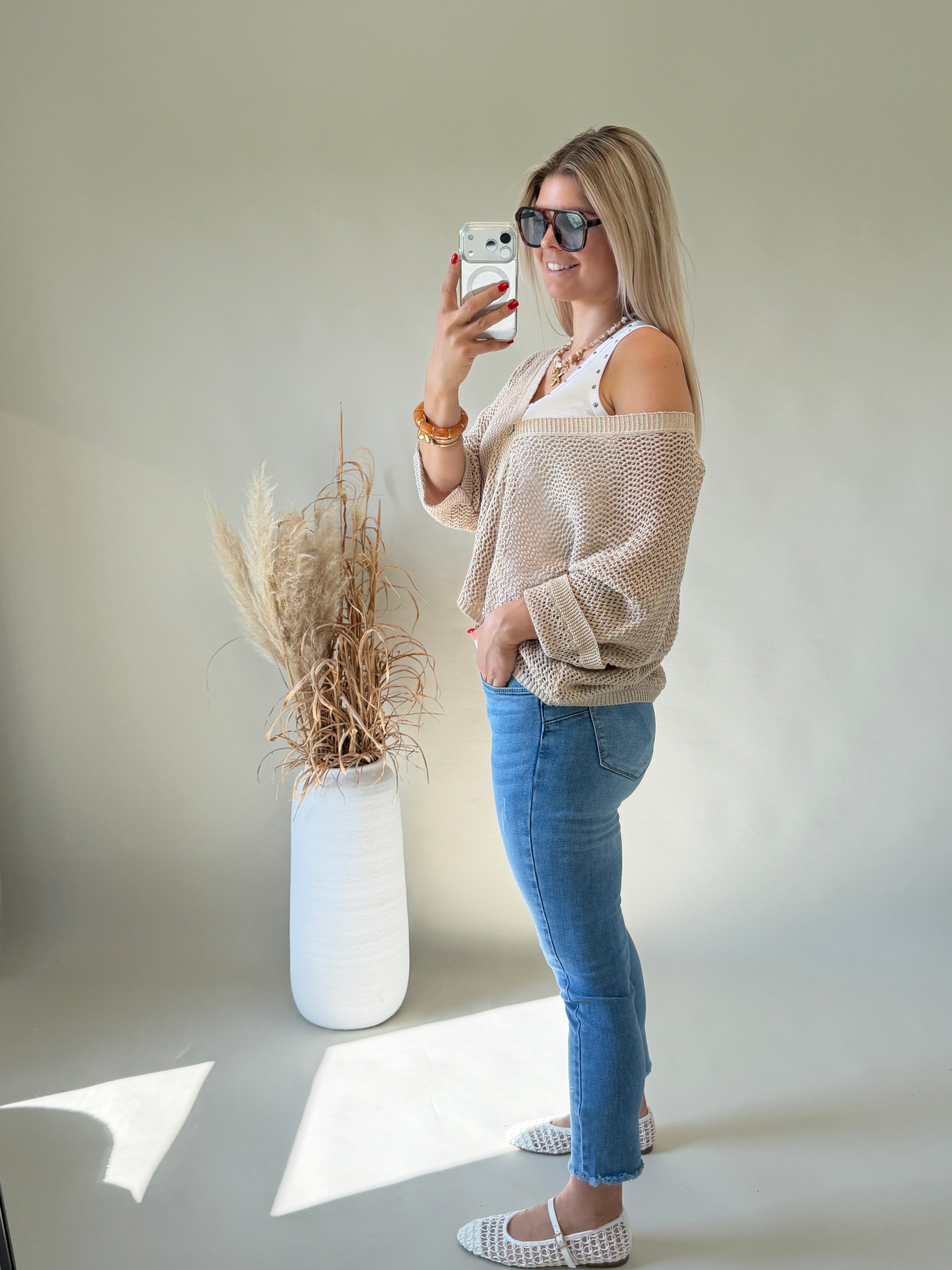 Strickjacke in Zimt ( Häkeloptik )