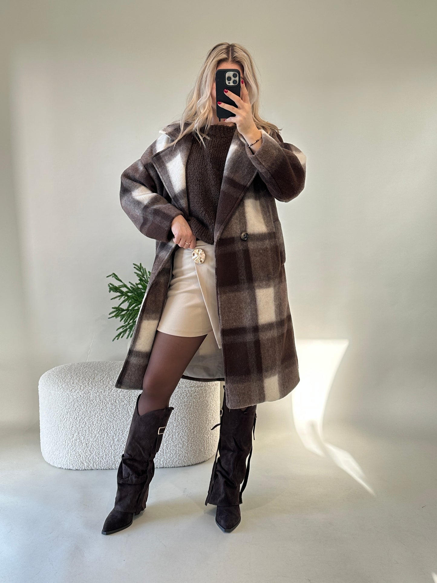 mantel in schokobraun/wollweiß (karo)