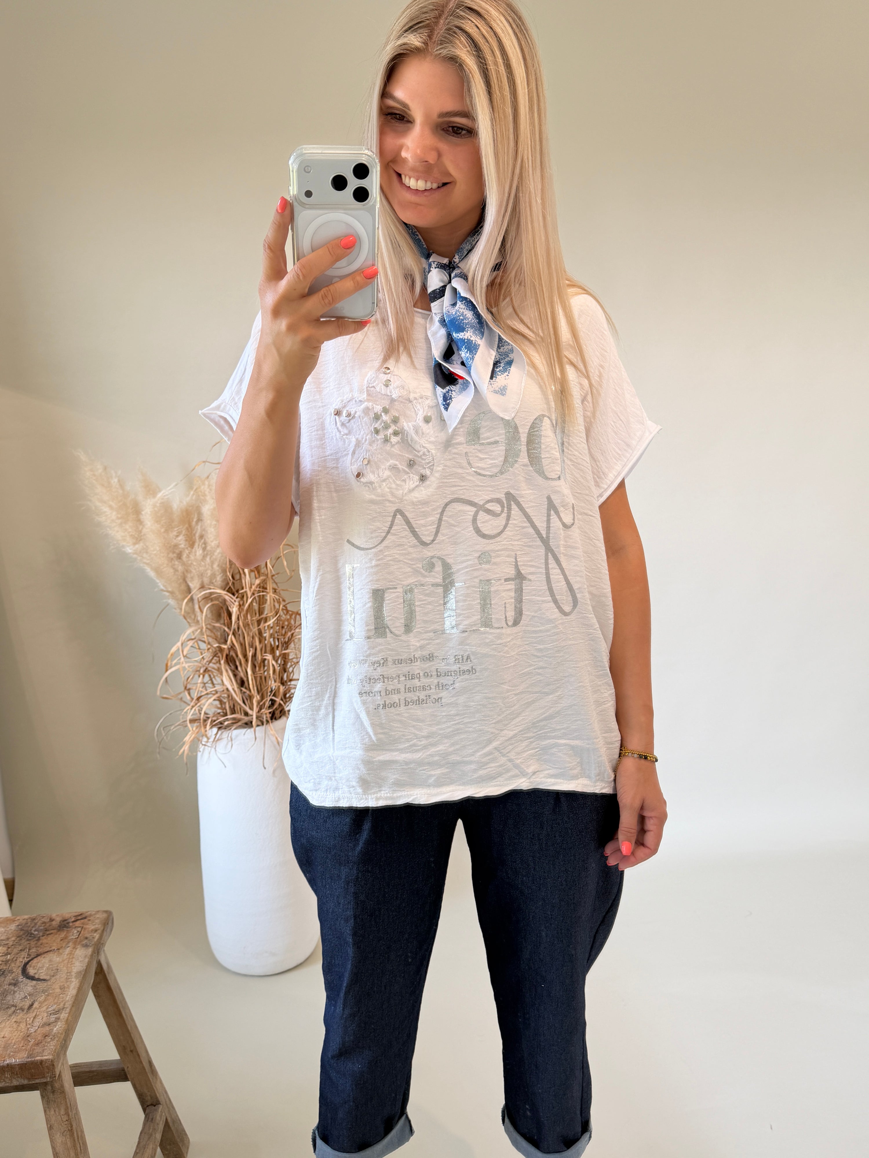 T - Shirt in Weiß mit Glitzeraufdruck