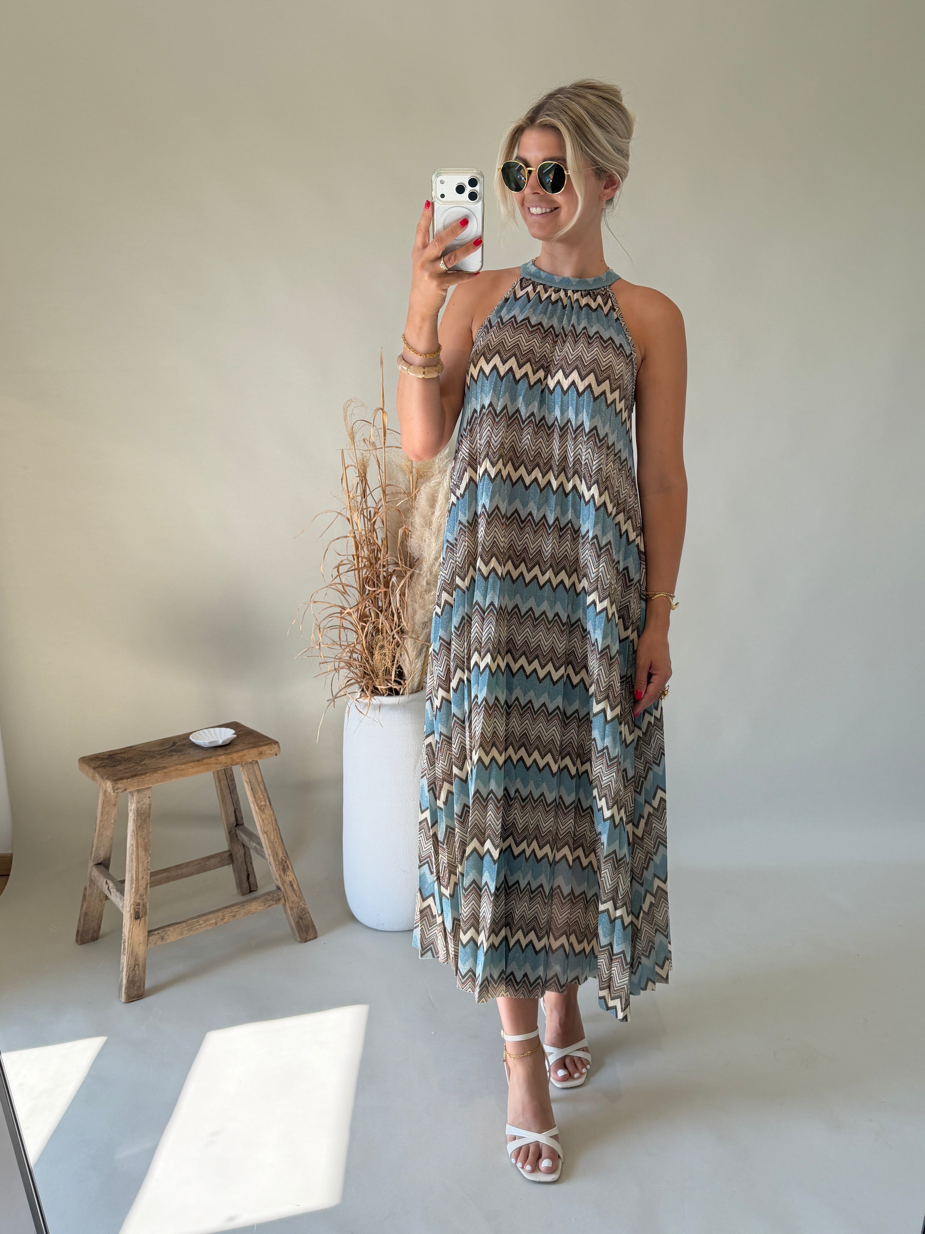 Kleid in Hellblau / Schokobraun ( Mit Rautenmuster )