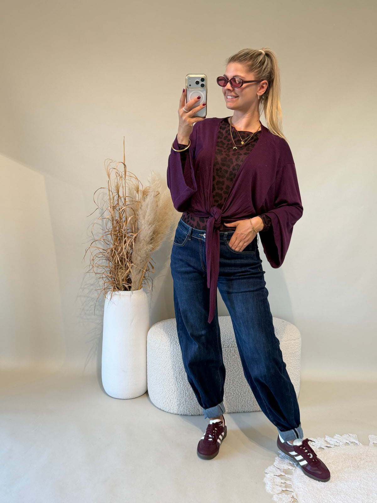 Jacke in Burgundy vorne zum Binden