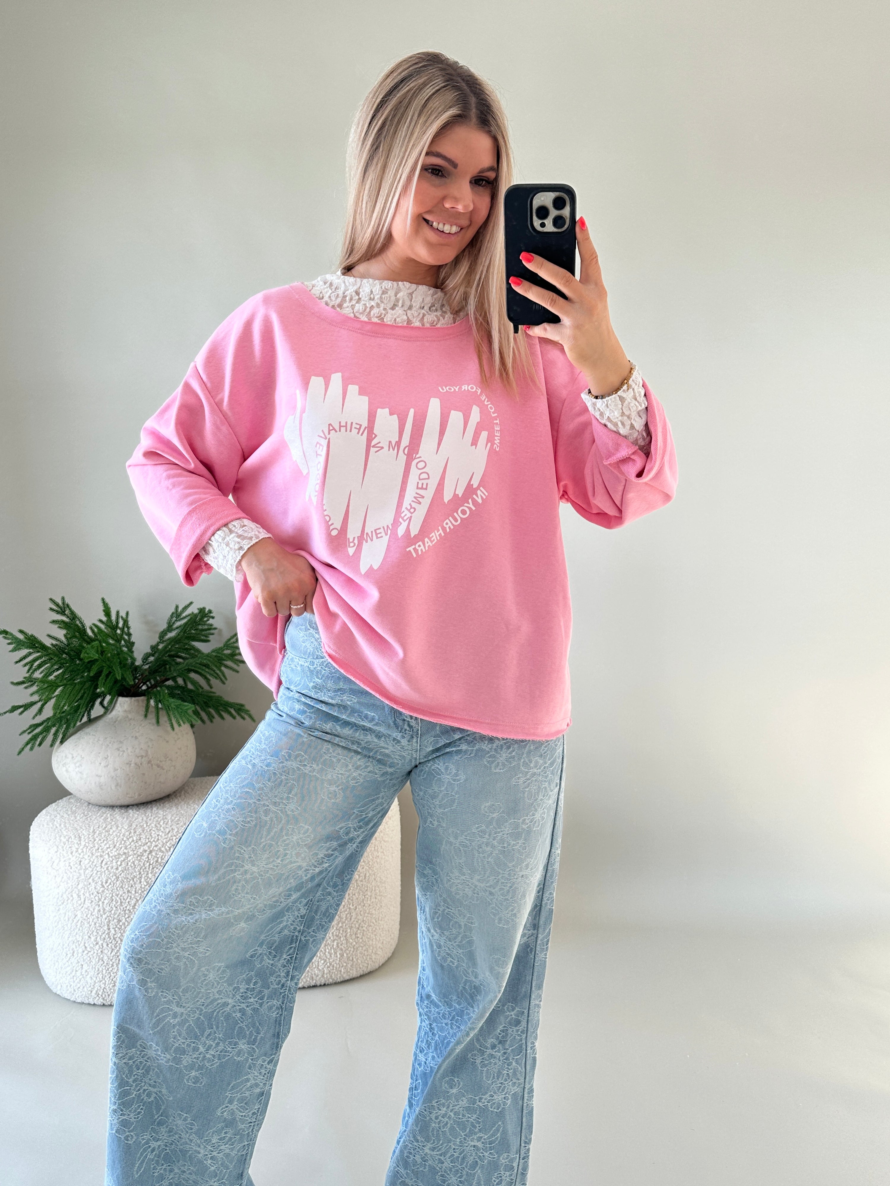 Sweatshirt in Rosa mit Weißen Aufdruck