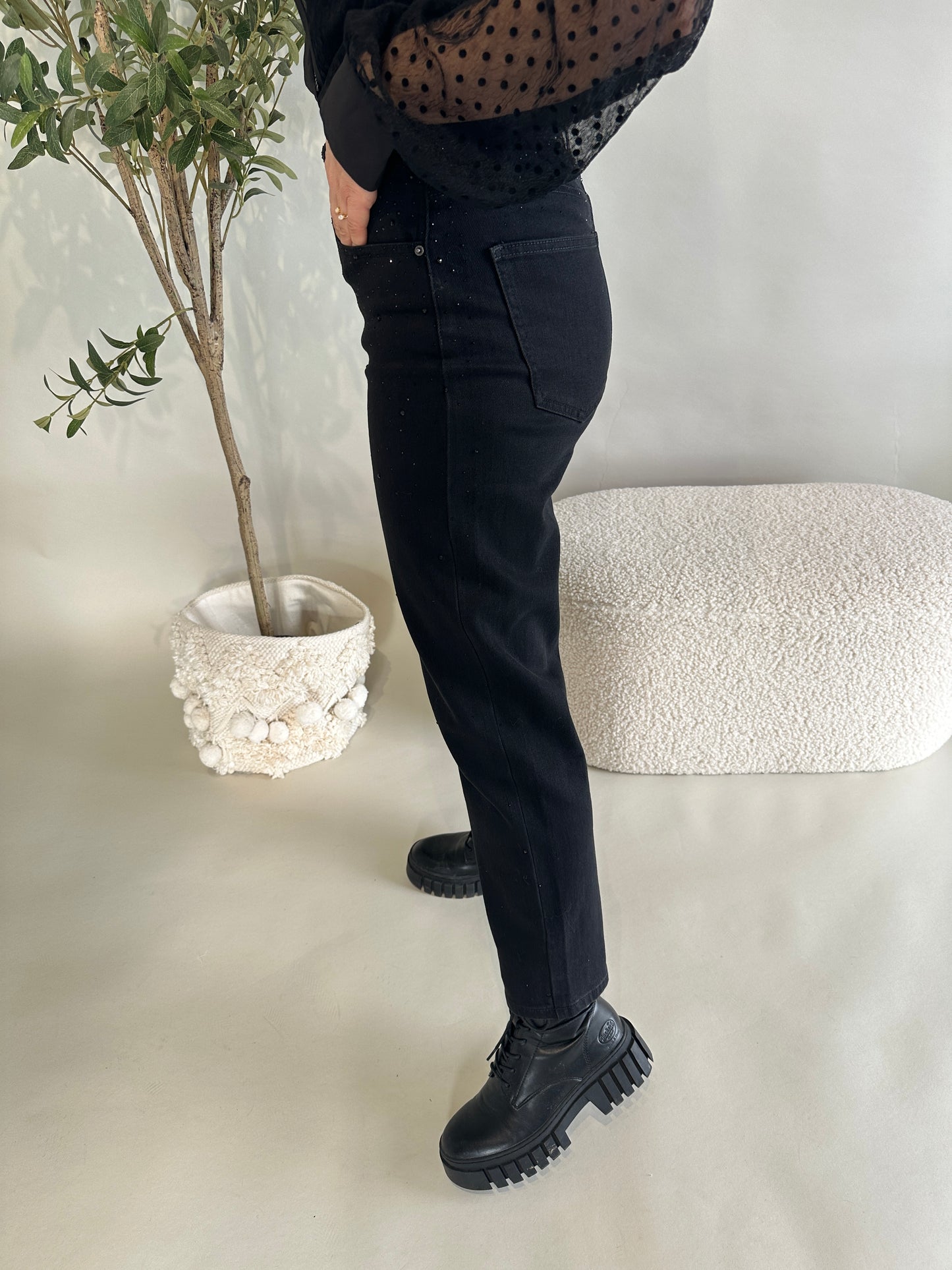 jeans in schwarz mit glitzer