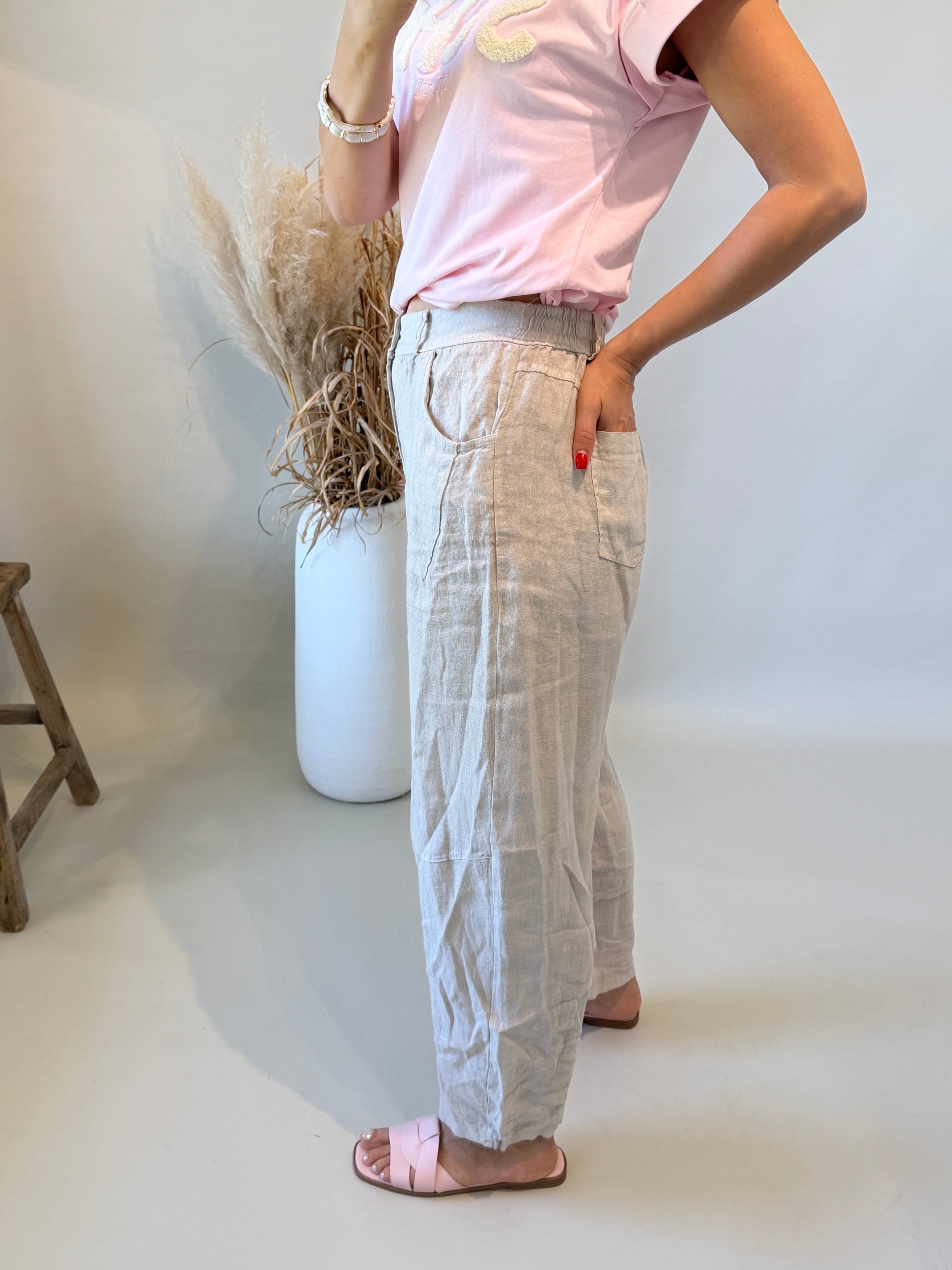 Hose in Beige Leinen