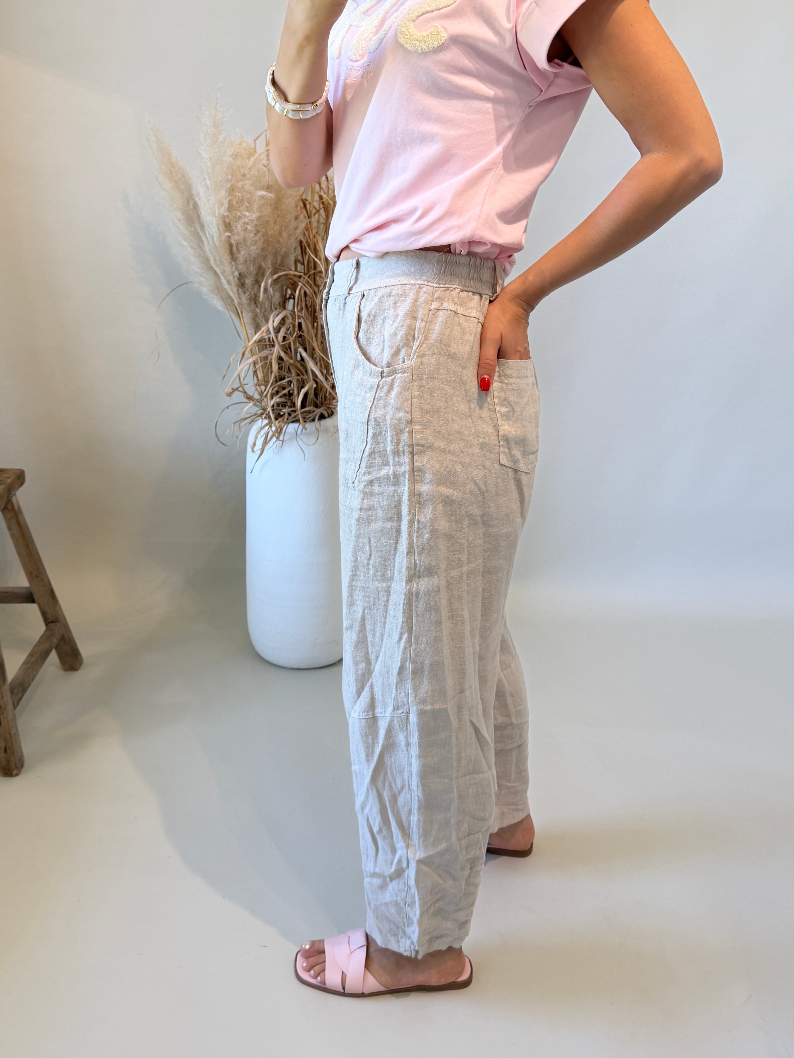 Hose in Beige Leinen