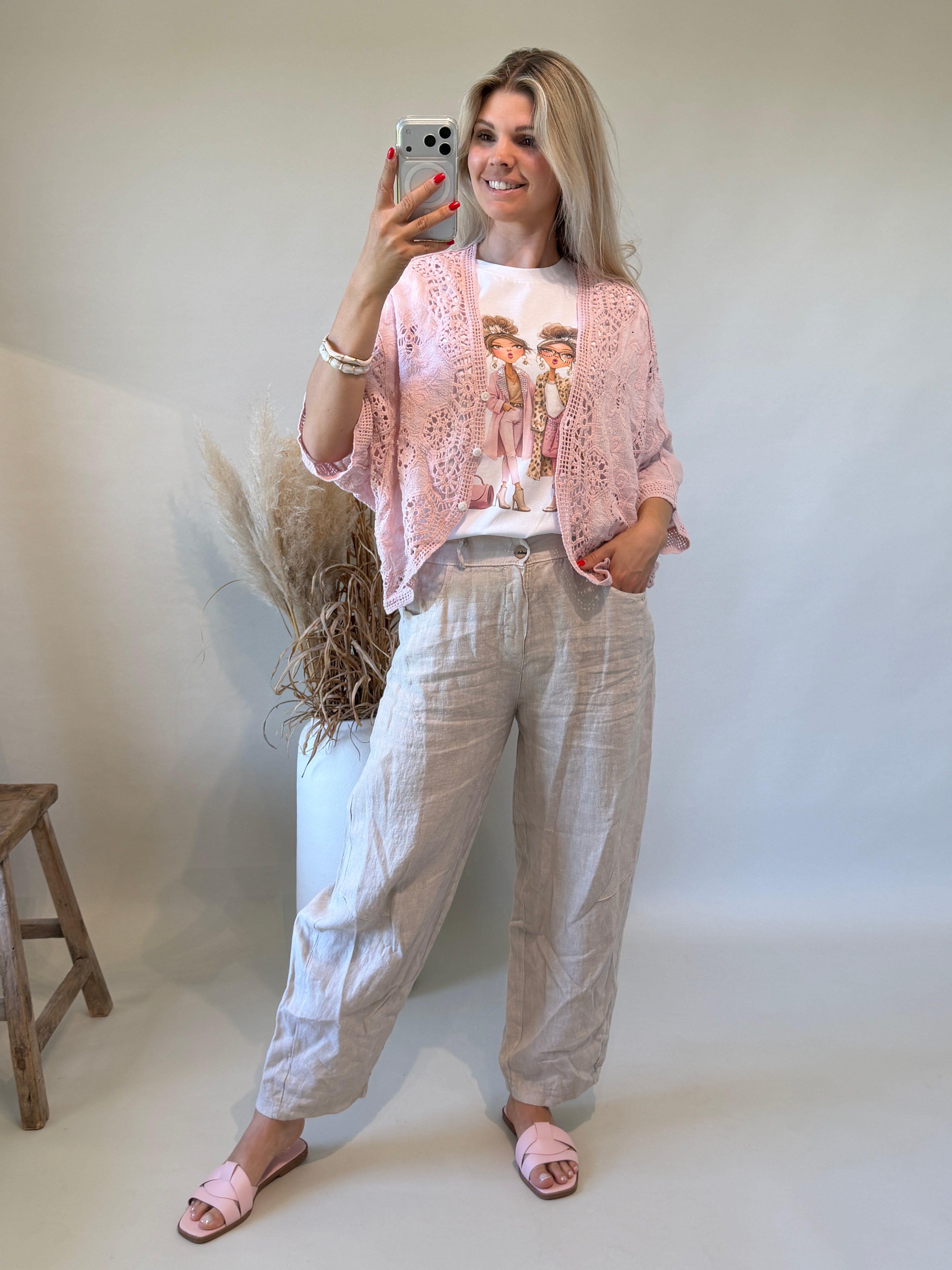 Hose in Beige Leinen