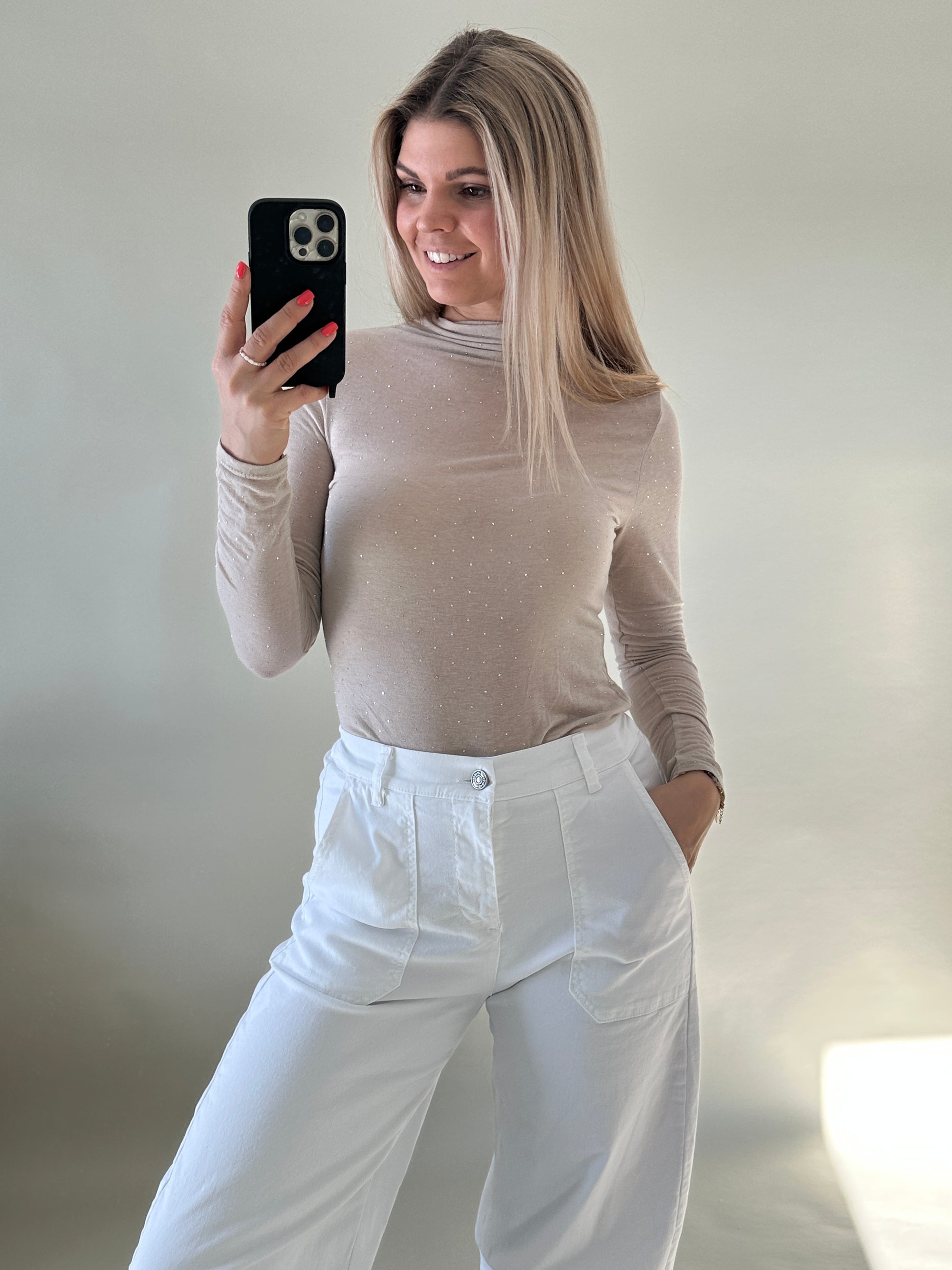 Shirt in Beige mit Glitzer