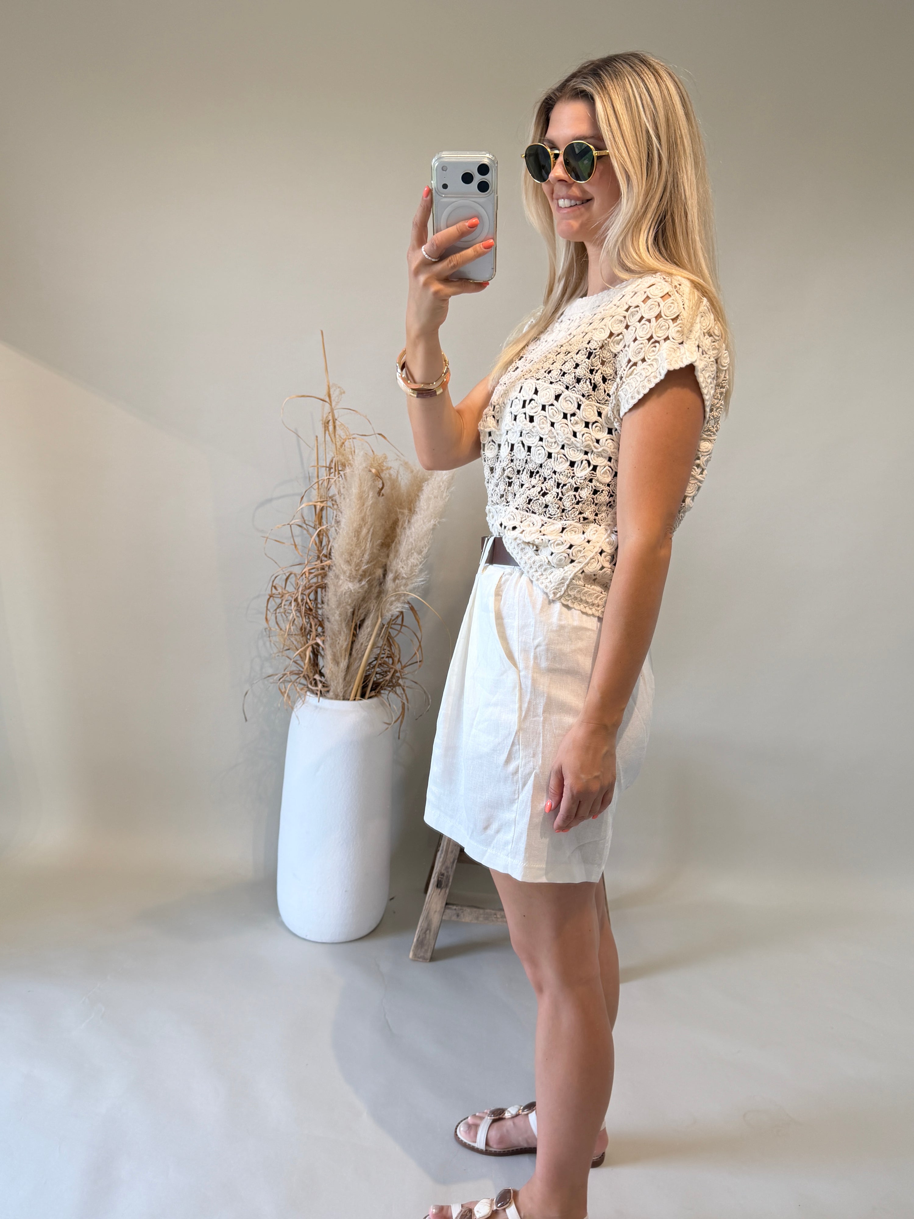 Pullover in Beige aus Bohospitze ( Ärmellos )