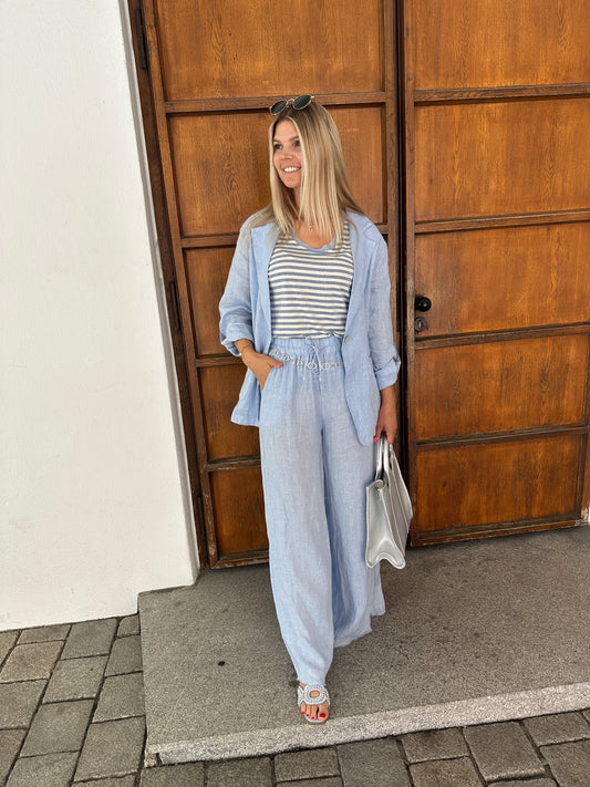 Leinehose in Hellblau weites Bein