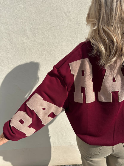 Pullover in Bordeaux mit Aufschrift am Rücken PARADISE
