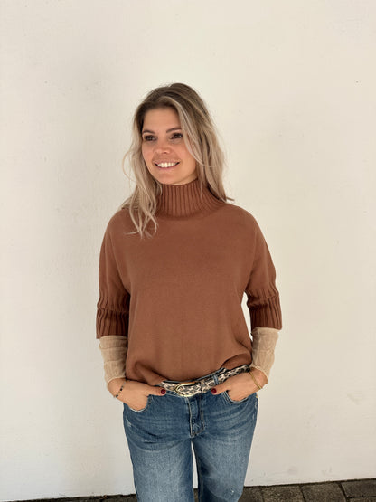 Pullover in Zimt kurzarm