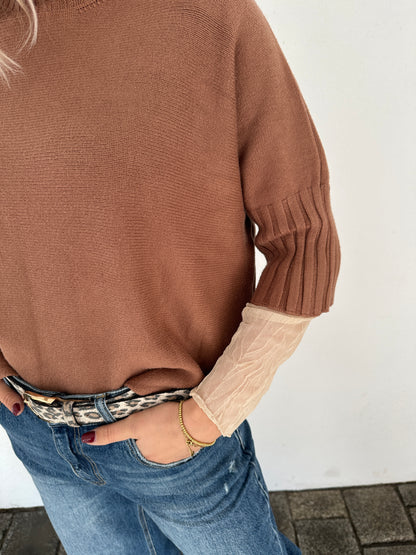 Pullover in Zimt kurzarm