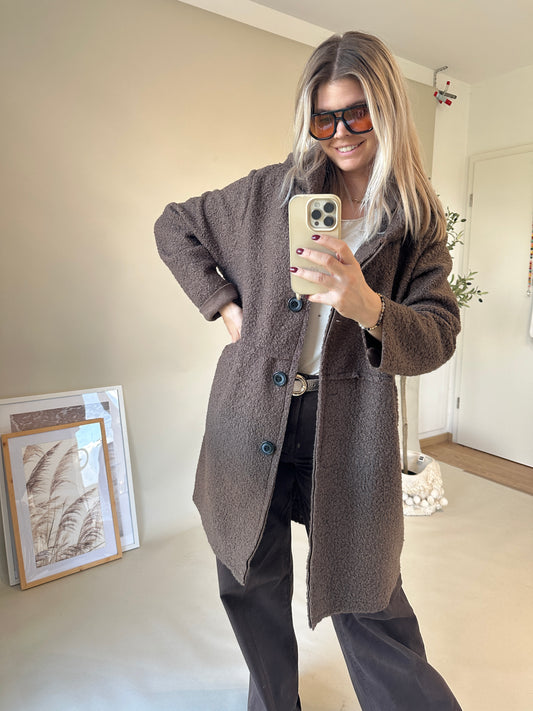 Mantel in Schokobraun mit Großer Kapuze