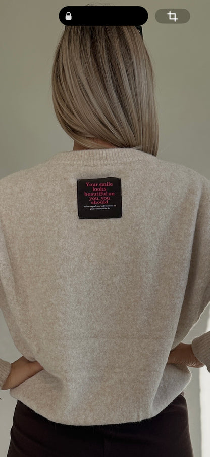Pullover in Beige mit Aufschrift in Schokobraun ( NEW YORK 90)