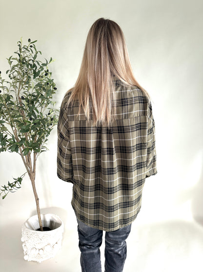 Hemdbluse in Olivgrün/ Schwarz/ Beige ( kariert )