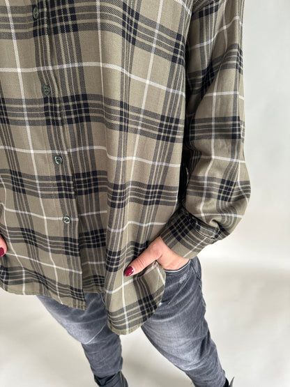 Hemdbluse in Olivgrün/ Schwarz/ Beige ( kariert )