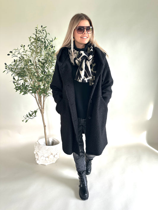 Mantel in Schwarz mit Kapuze