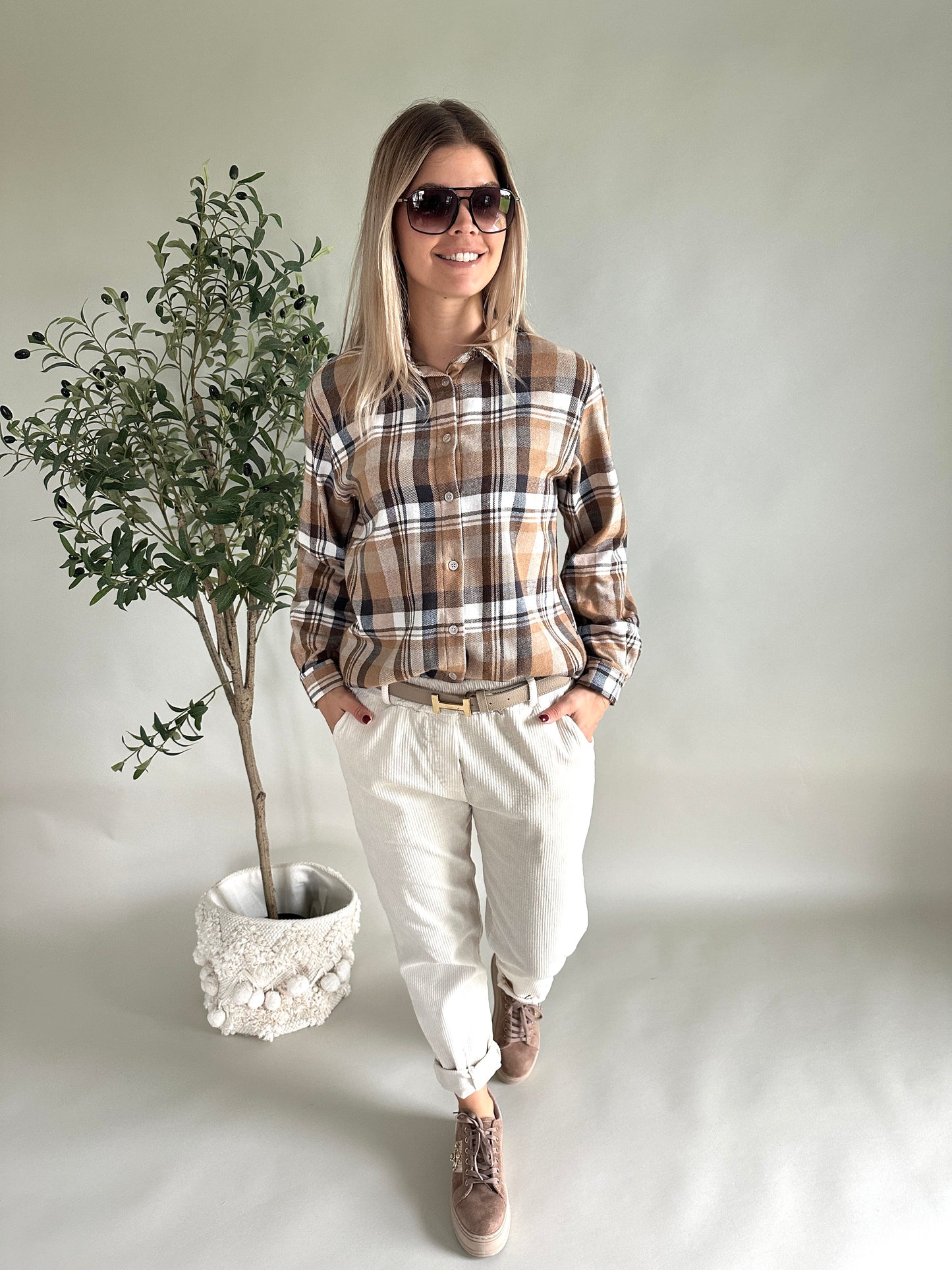 hemdbluse in verschiedenen brauntönen ( kariert )