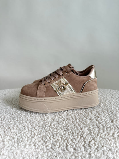 Sneaker Braun/Beige mit Glitzerbiene an der Seite