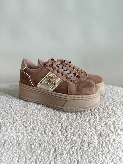 Sneaker Braun/Beige mit Glitzerbiene an der Seite