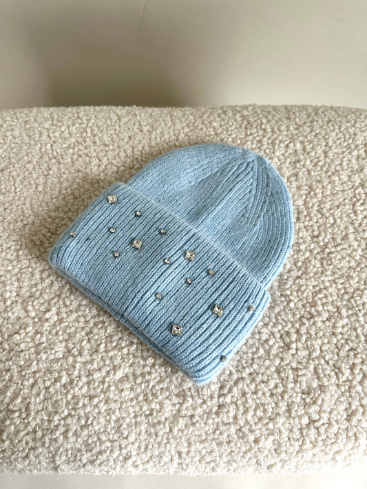 Mütze in Hellblau mit Glitzersteinen