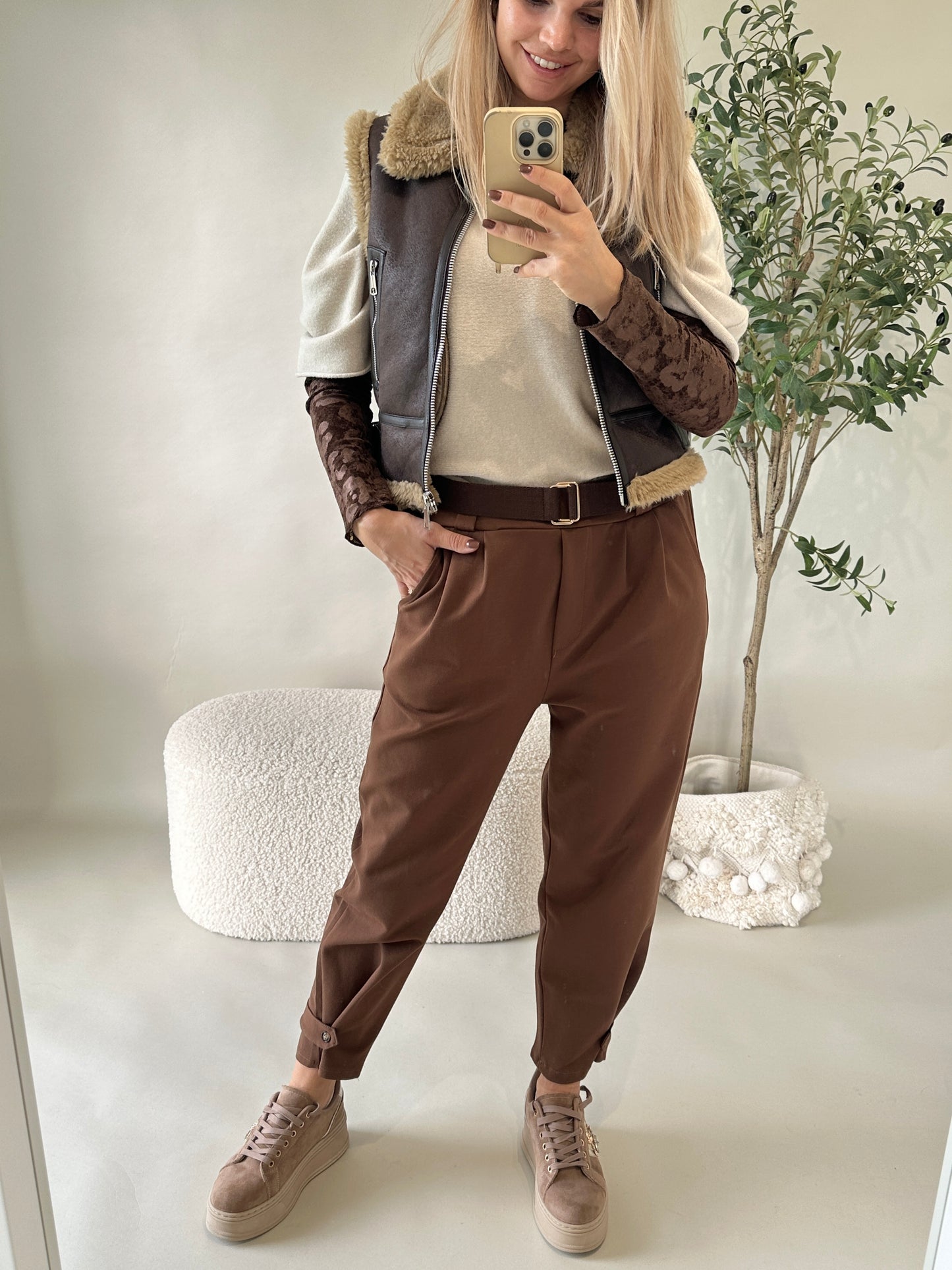 pullover mit 3/4 arm in beige