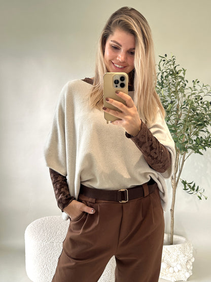 Pullover mit 3/4 Arm in Beige