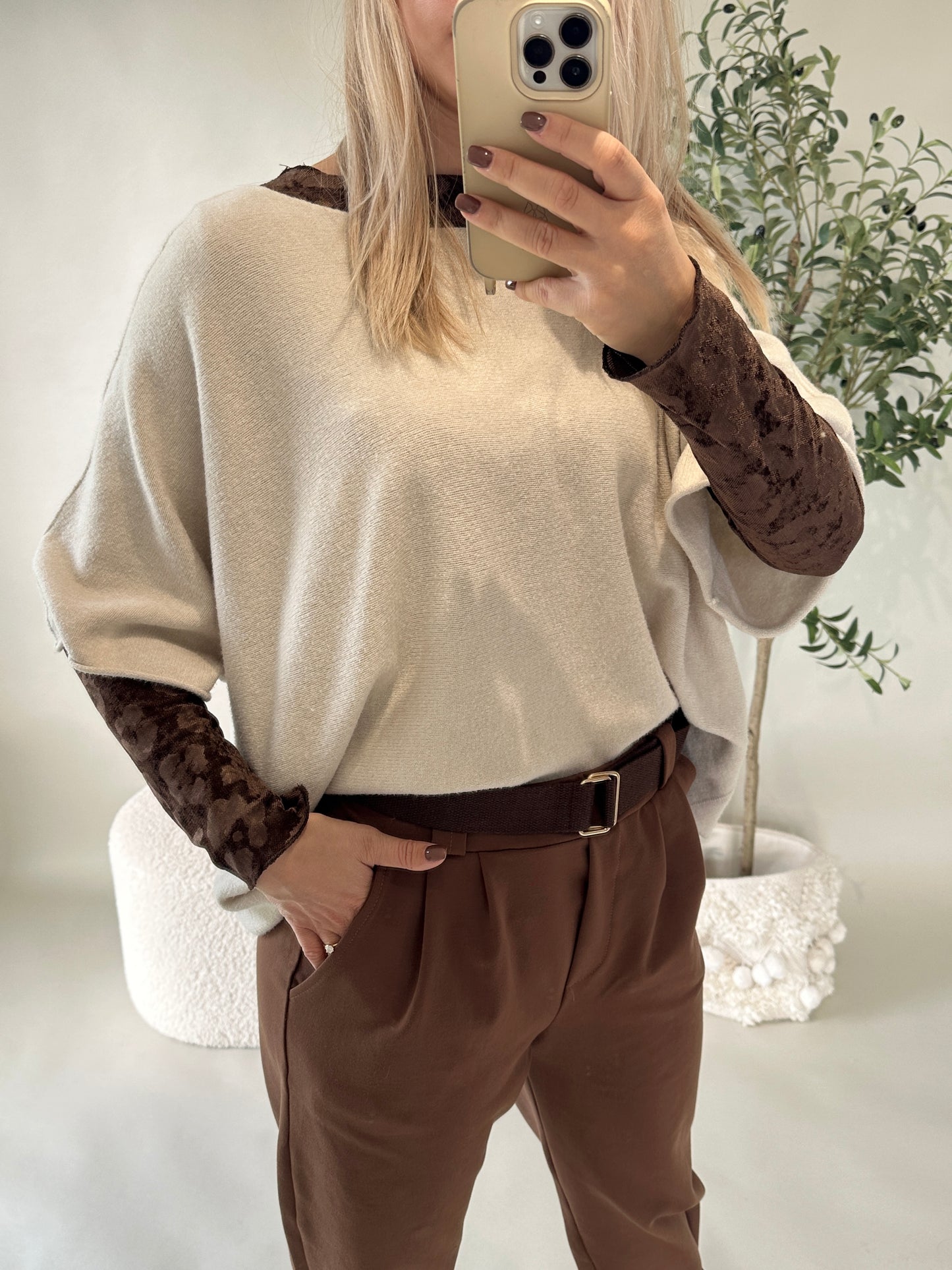 pullover mit 3/4 arm in beige
