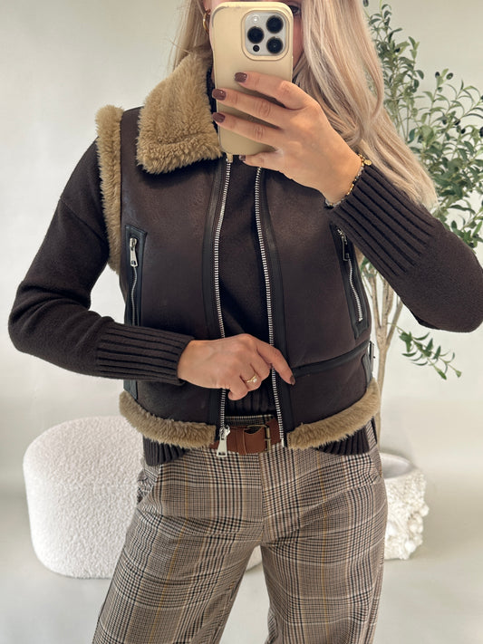 Midi Weste in Schokobraun