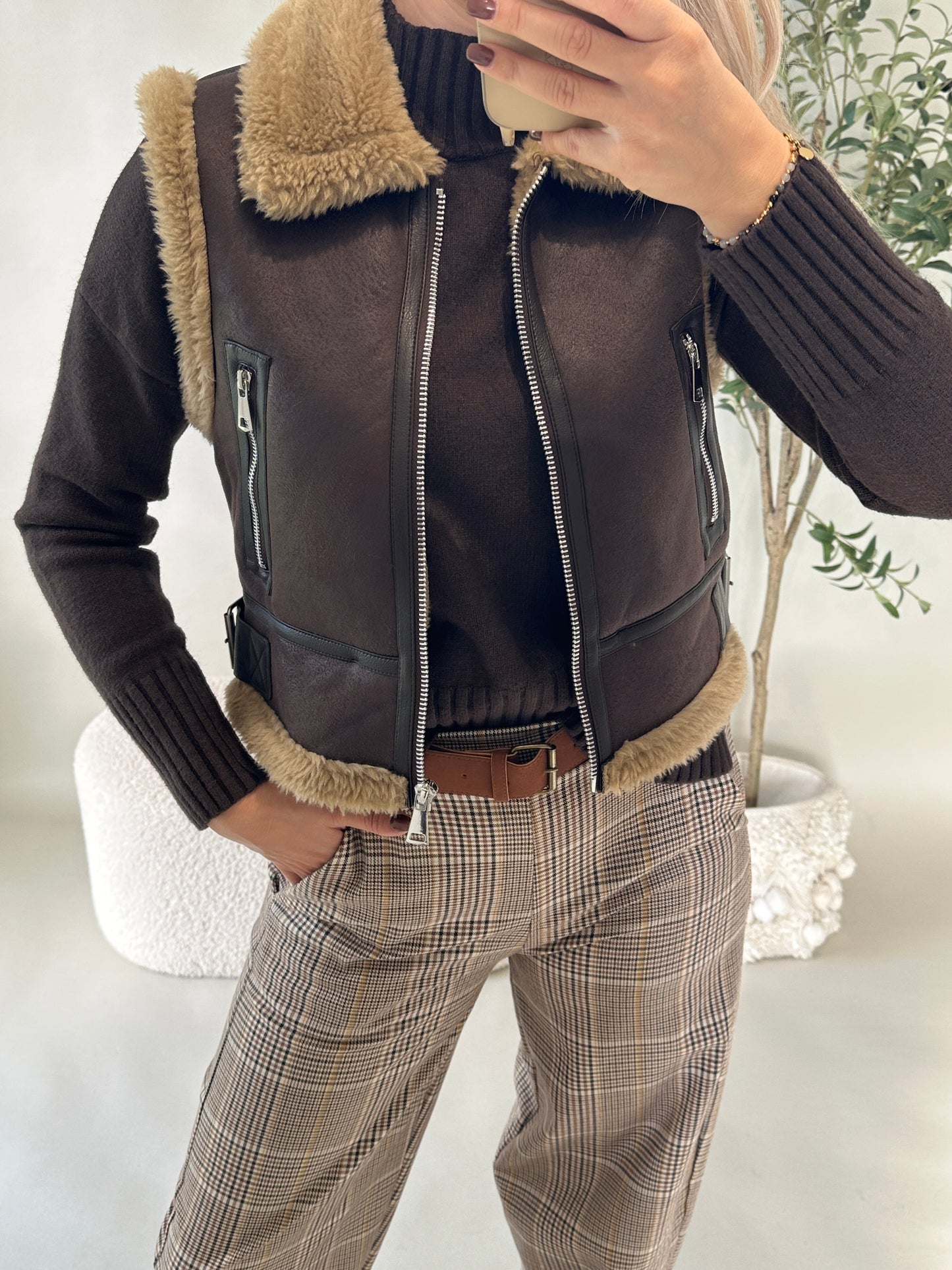 midi weste in schokobraun