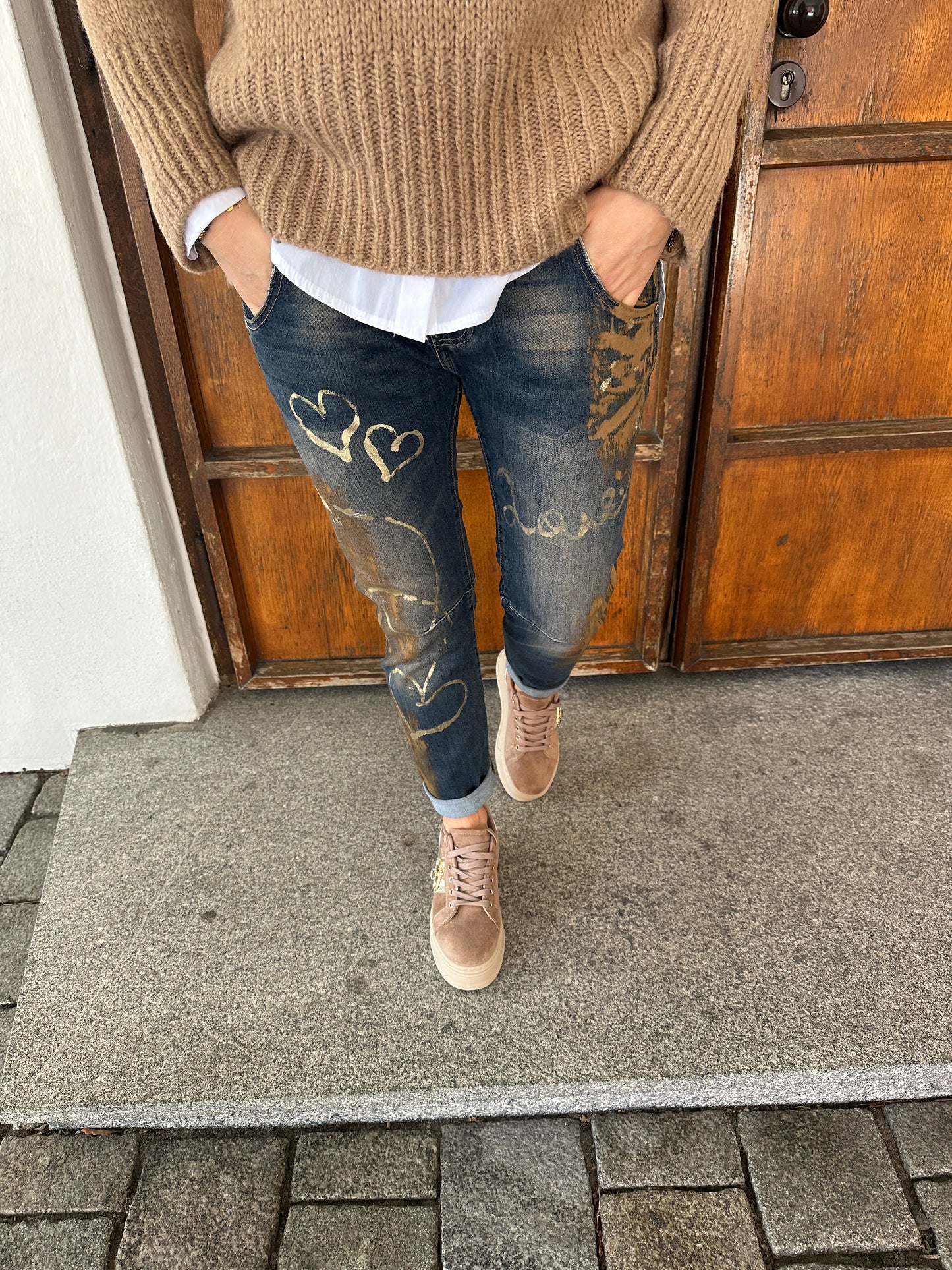 jeans mit aufdruck in zimt