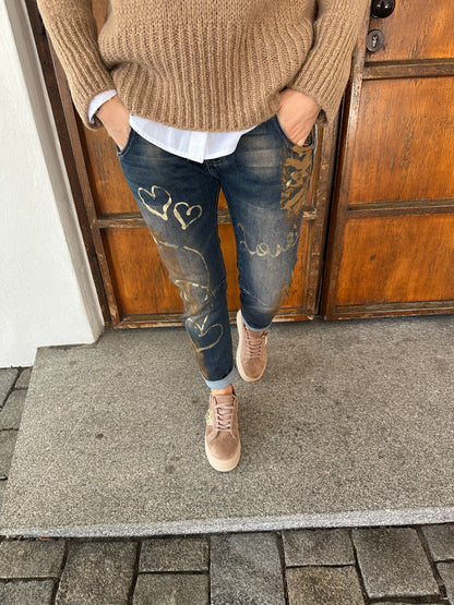 Jeans mit Aufdruck in Zimt