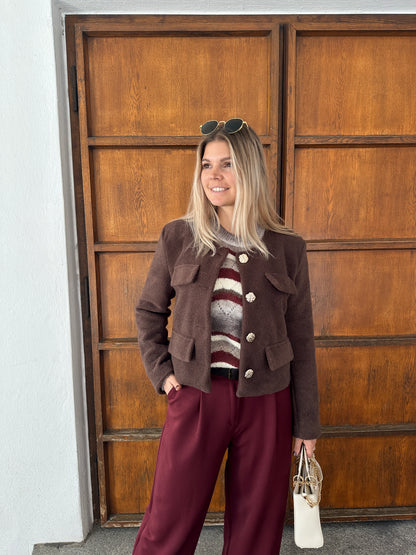 Pullover mit Muster in Bordeaux/Wollweiß/Braun