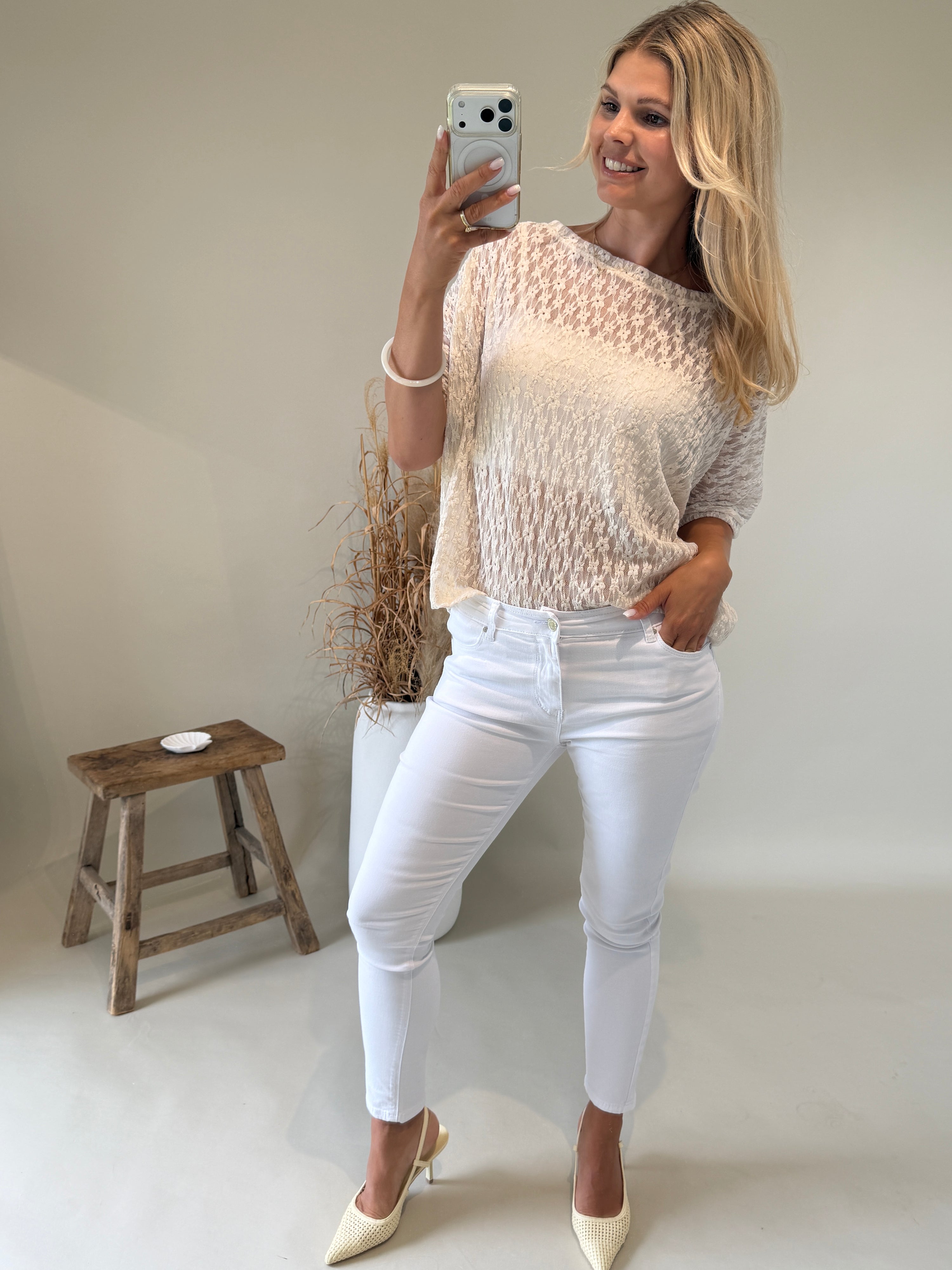 T-Shirt in spitze in Beige