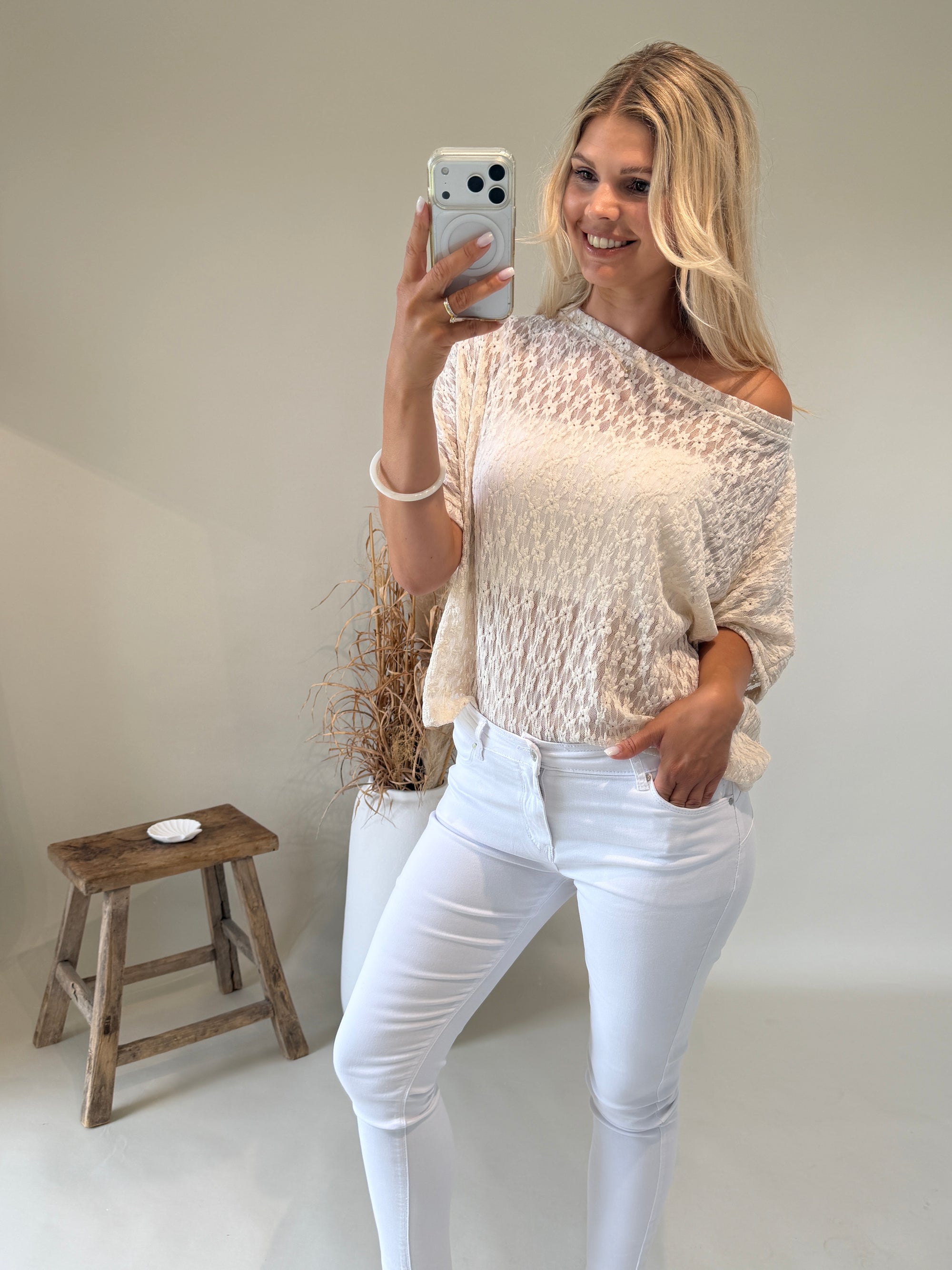 T-Shirt in spitze in Beige