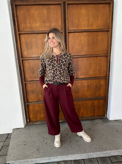 Strickjacke mit Leo-Muster Braun/Beige/Bordeaux