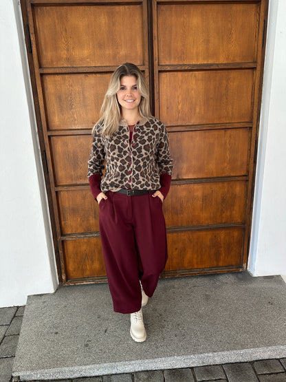 Strickjacke mit Leo-Muster Braun/Beige/Bordeaux