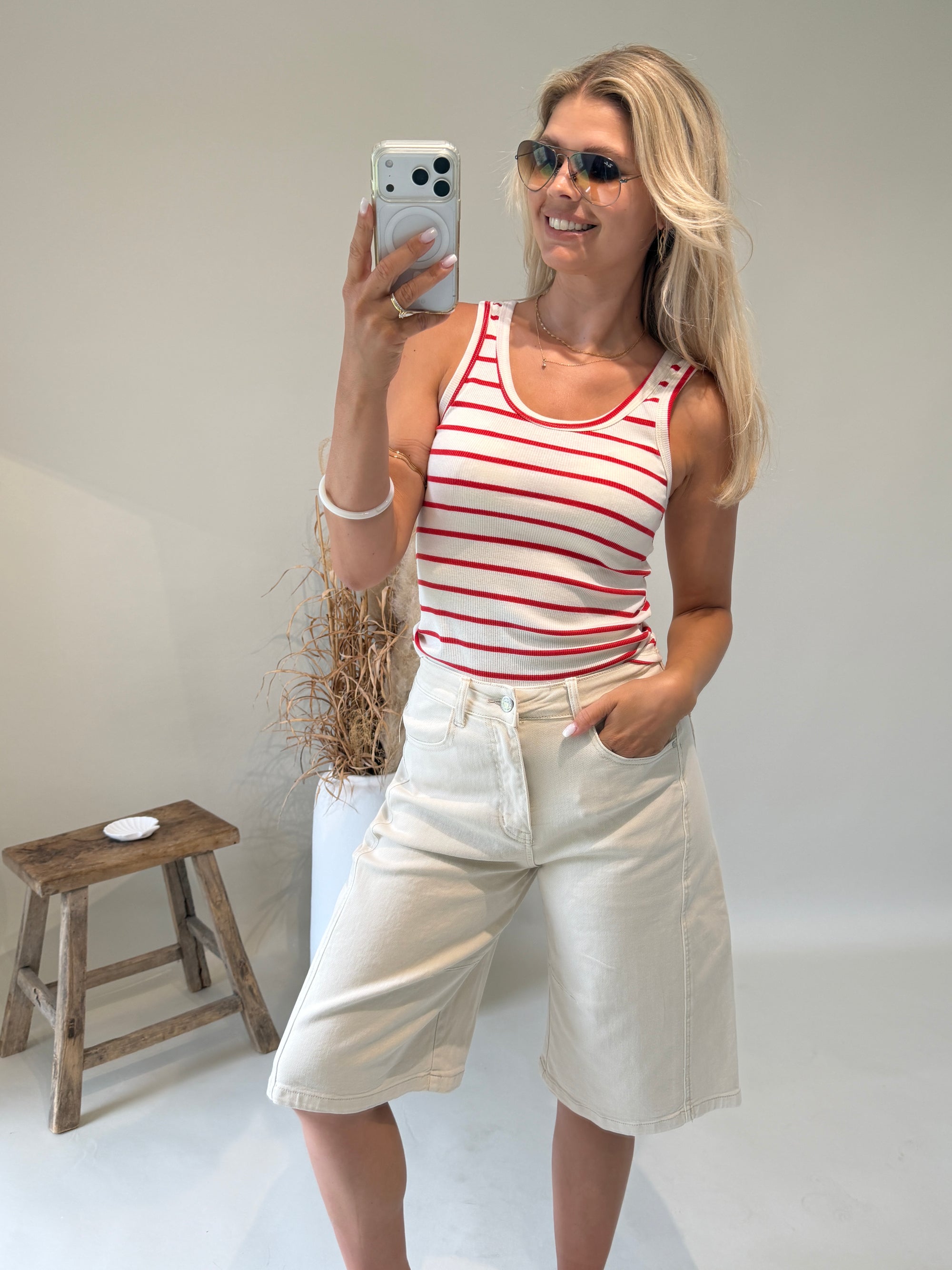 Top in Rot / Beige gestreift