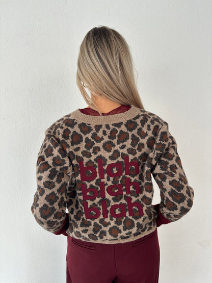 Strickjacke mit Leo-Muster Braun/Beige/Bordeaux