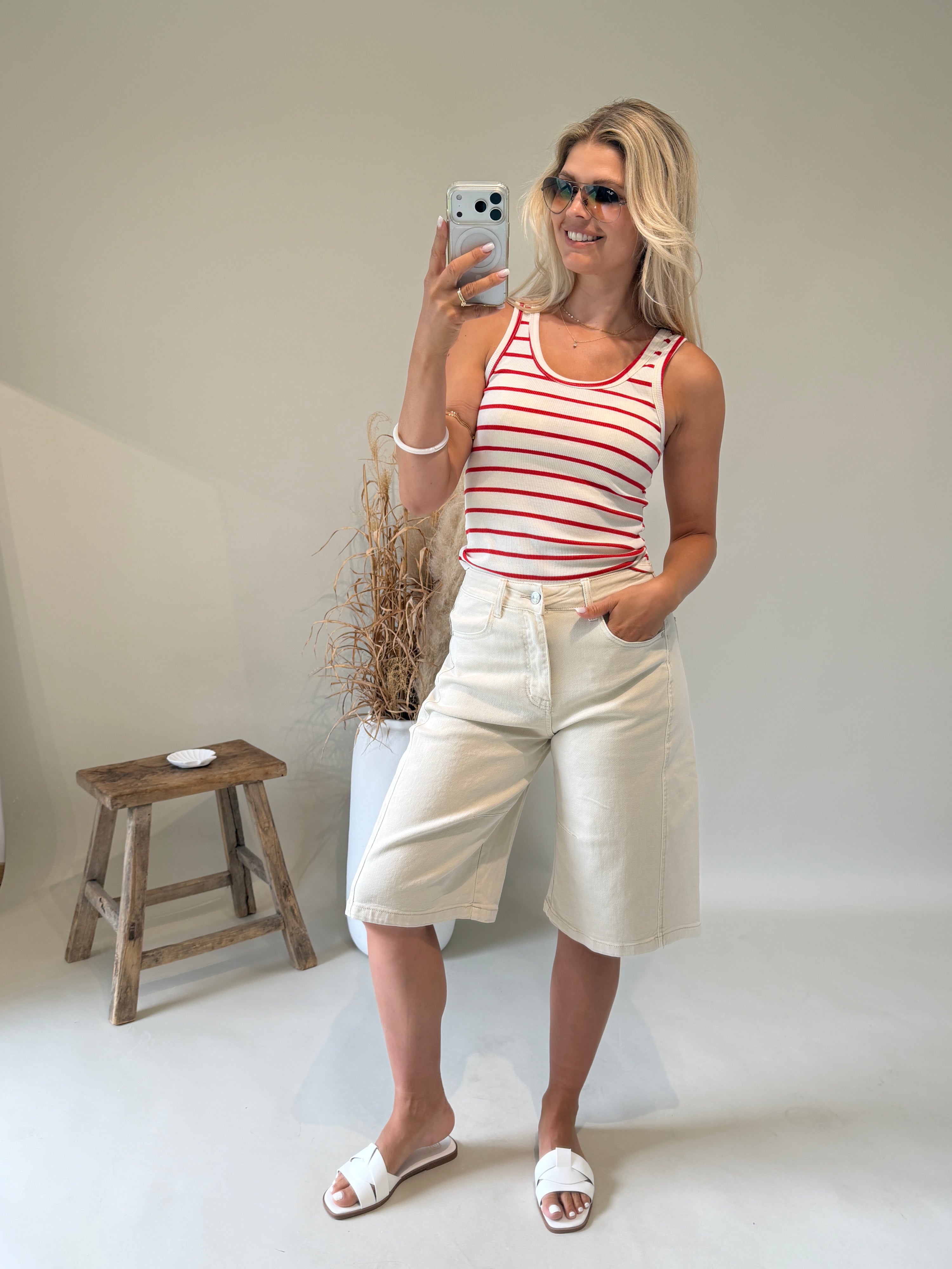 Top in Rot / Beige gestreift